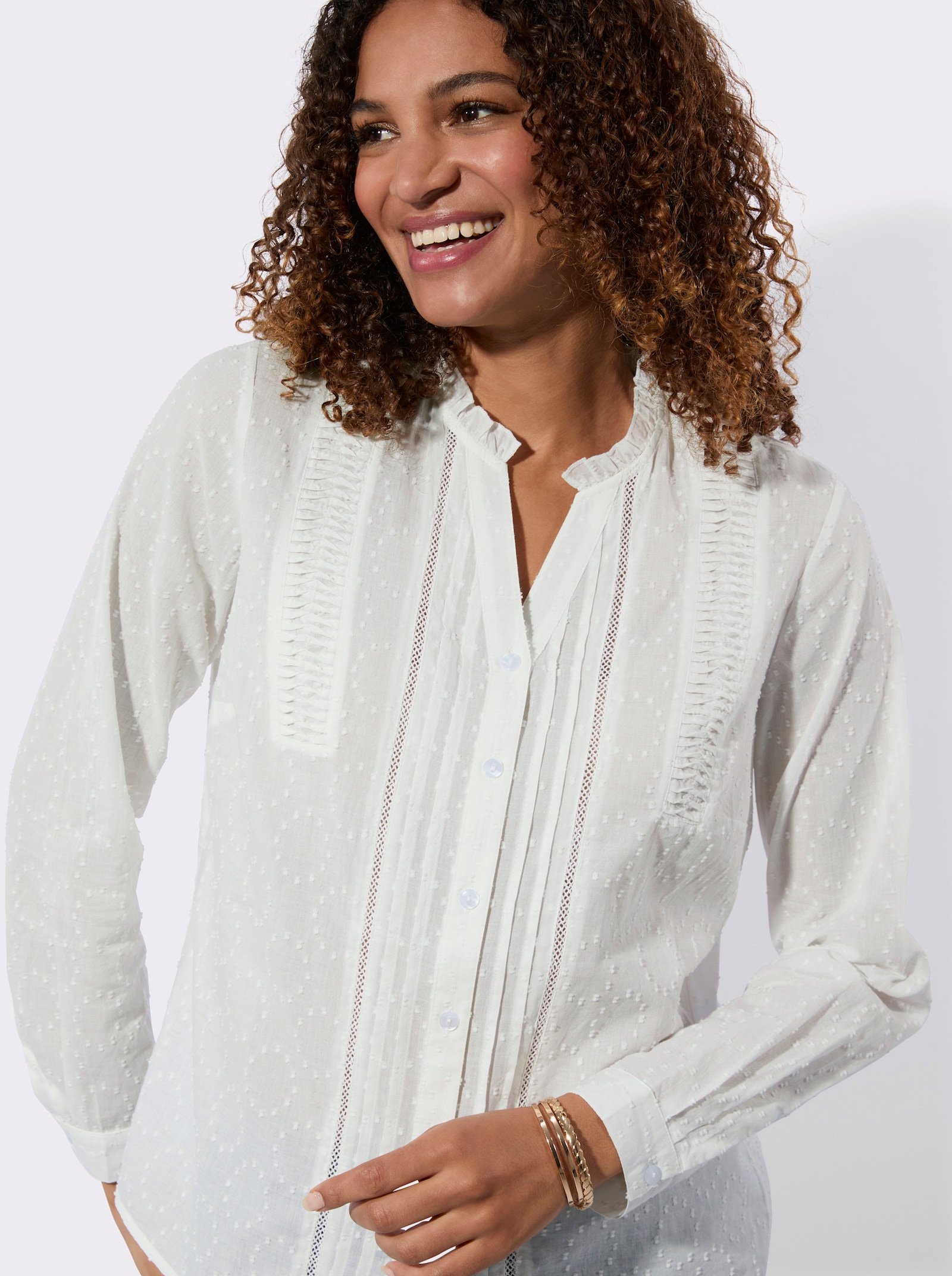 Spitzenbluse mit Biesenverzierungen - ecru