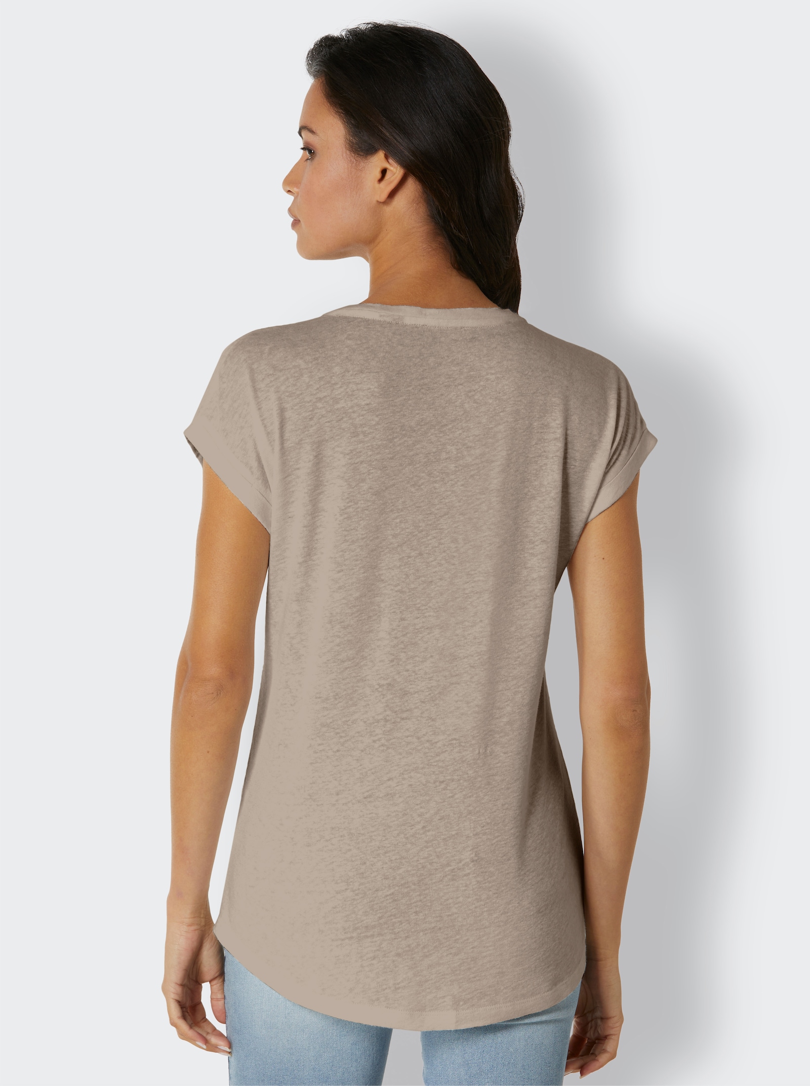 CREATION L PREMIUM V-Shirt mit Spitzendetail - sesam