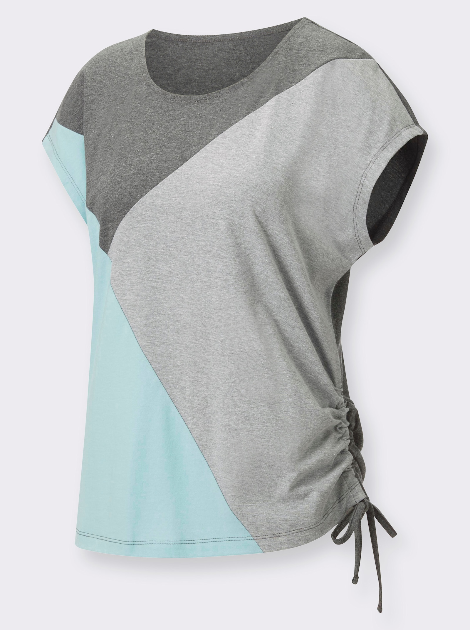 Rundhalsshirt mit Colour-Blocking - anthrazit-mint