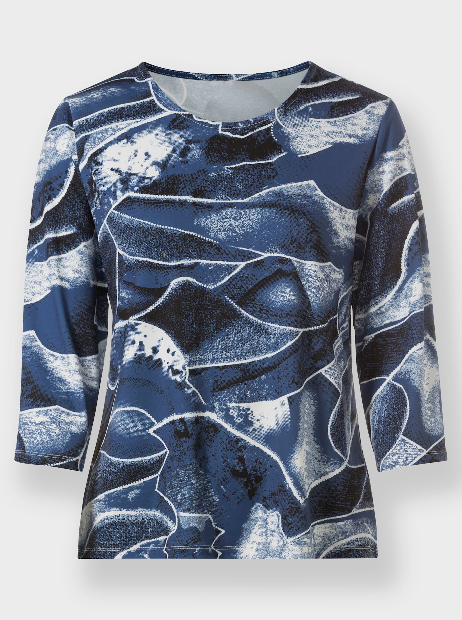 Shirt met ronde hals en grafisch patroon - jeansblauw/wit geprint