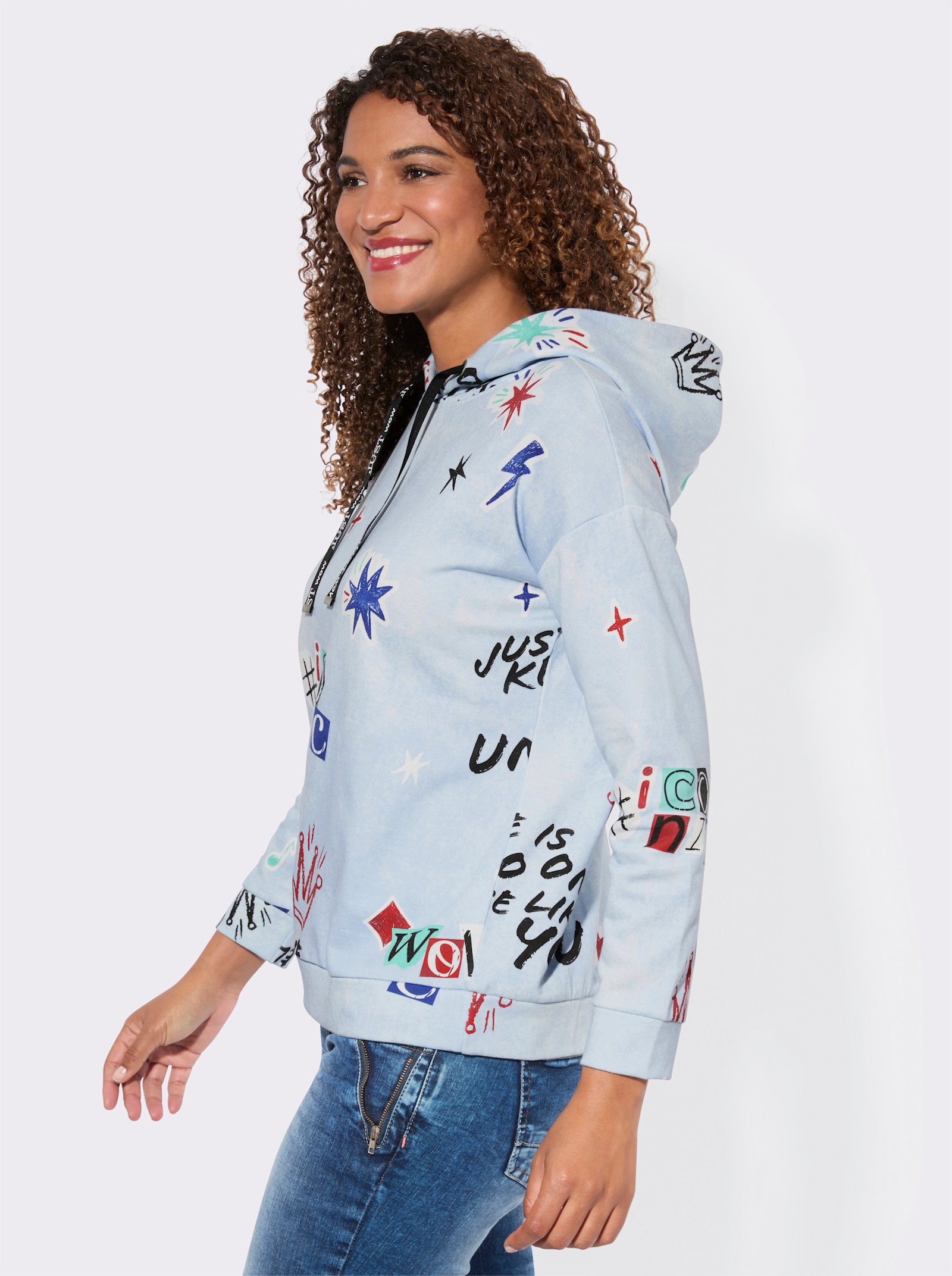 Sweatshirt mit Print im Graffiti-Stil - hellblau-rot-bedruckt
