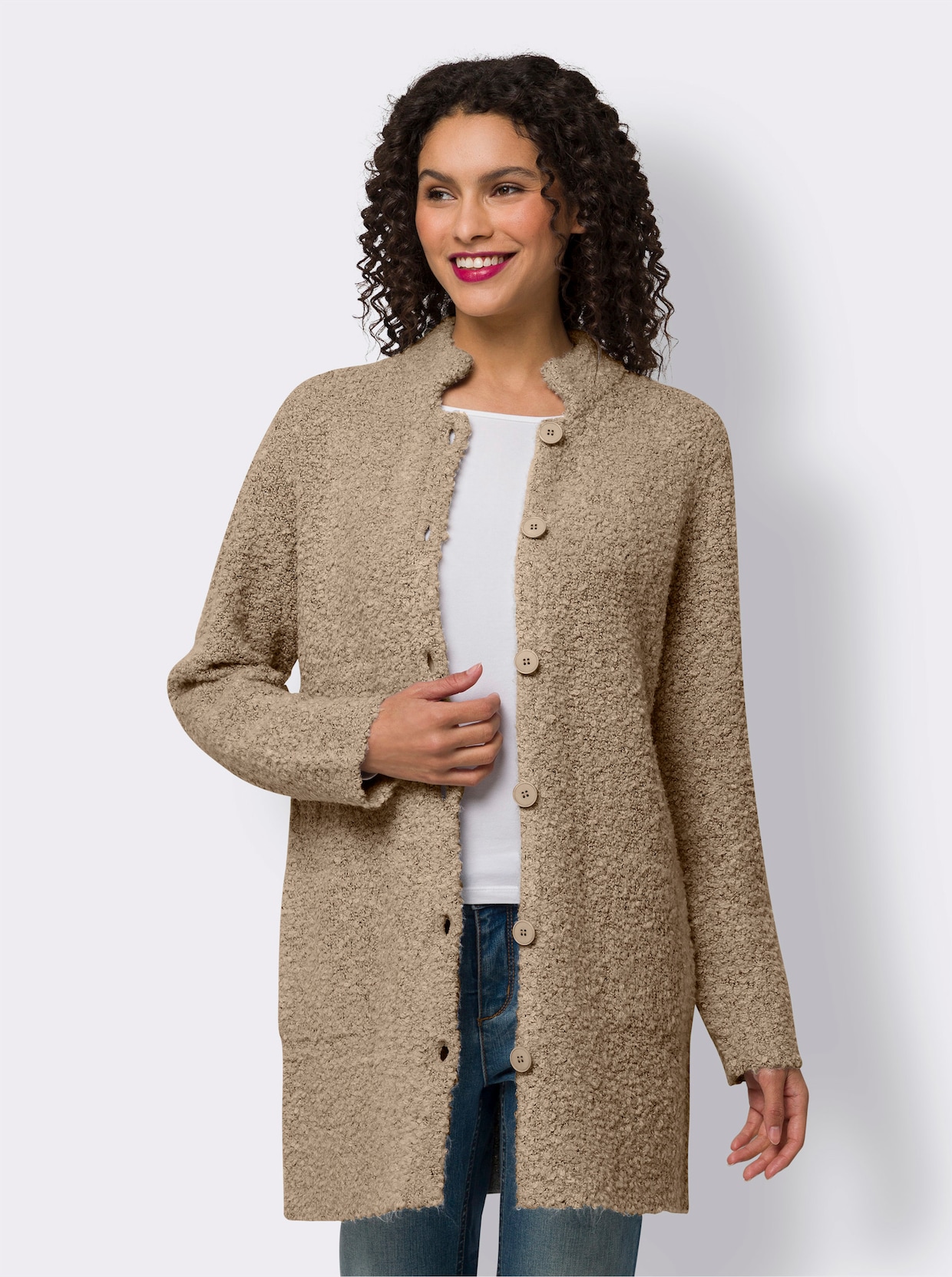heine Lang gebreid vest - beige gemêleerd