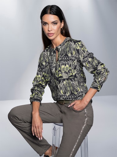 heine Druckbluse - khaki-schwarz-bedruckt