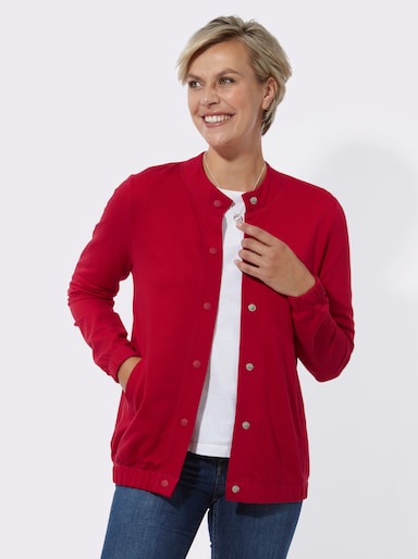 Sweatjacke mit durchgehender Knopfleiste - rot