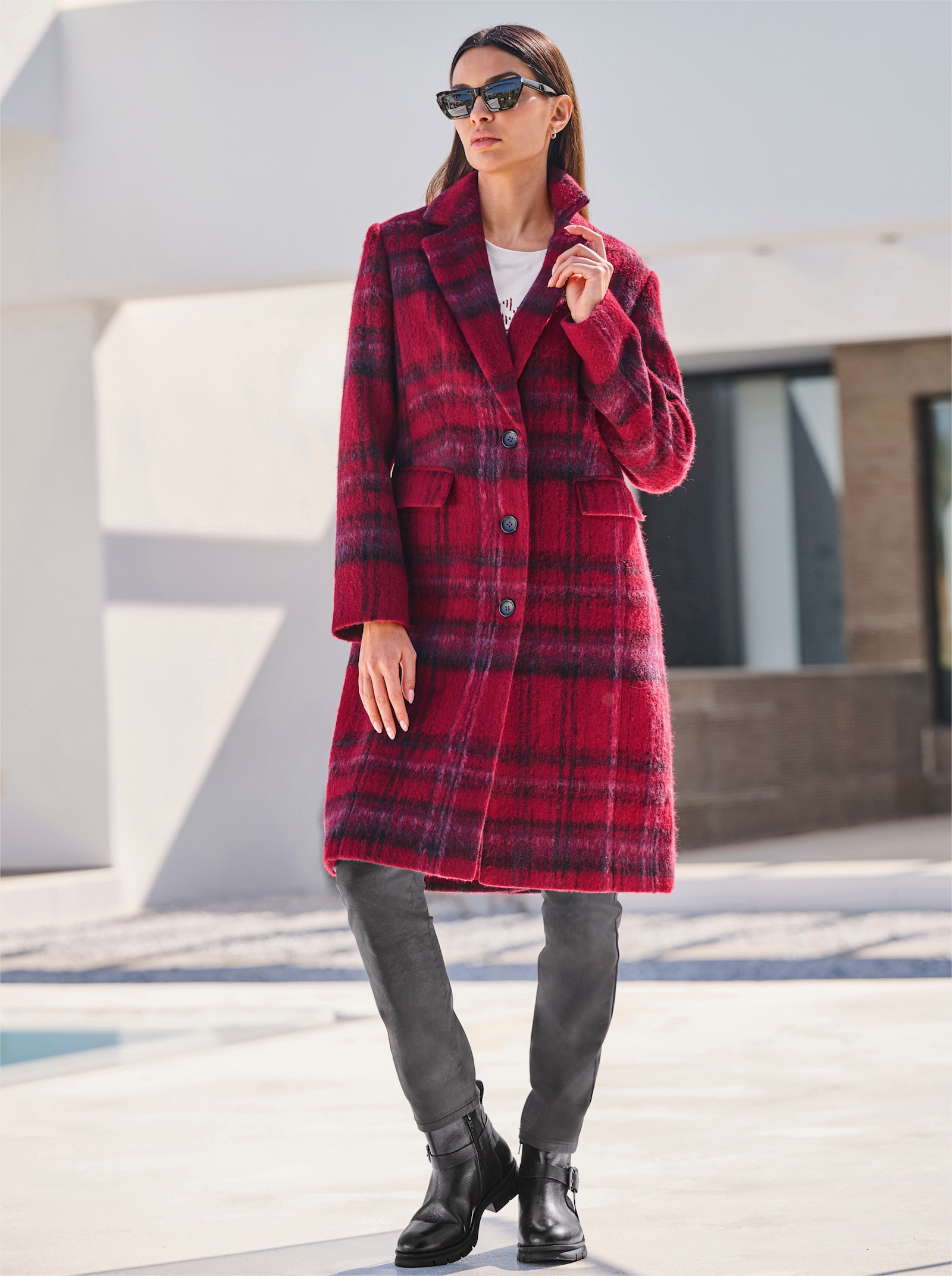 heine Mantel mit Karomuster - kirsche-schwarz-kariert