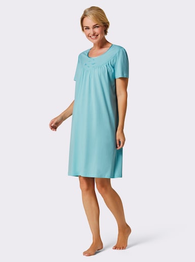wäschepur Nachthemd mit Vogel-Stickerei - aquamarin