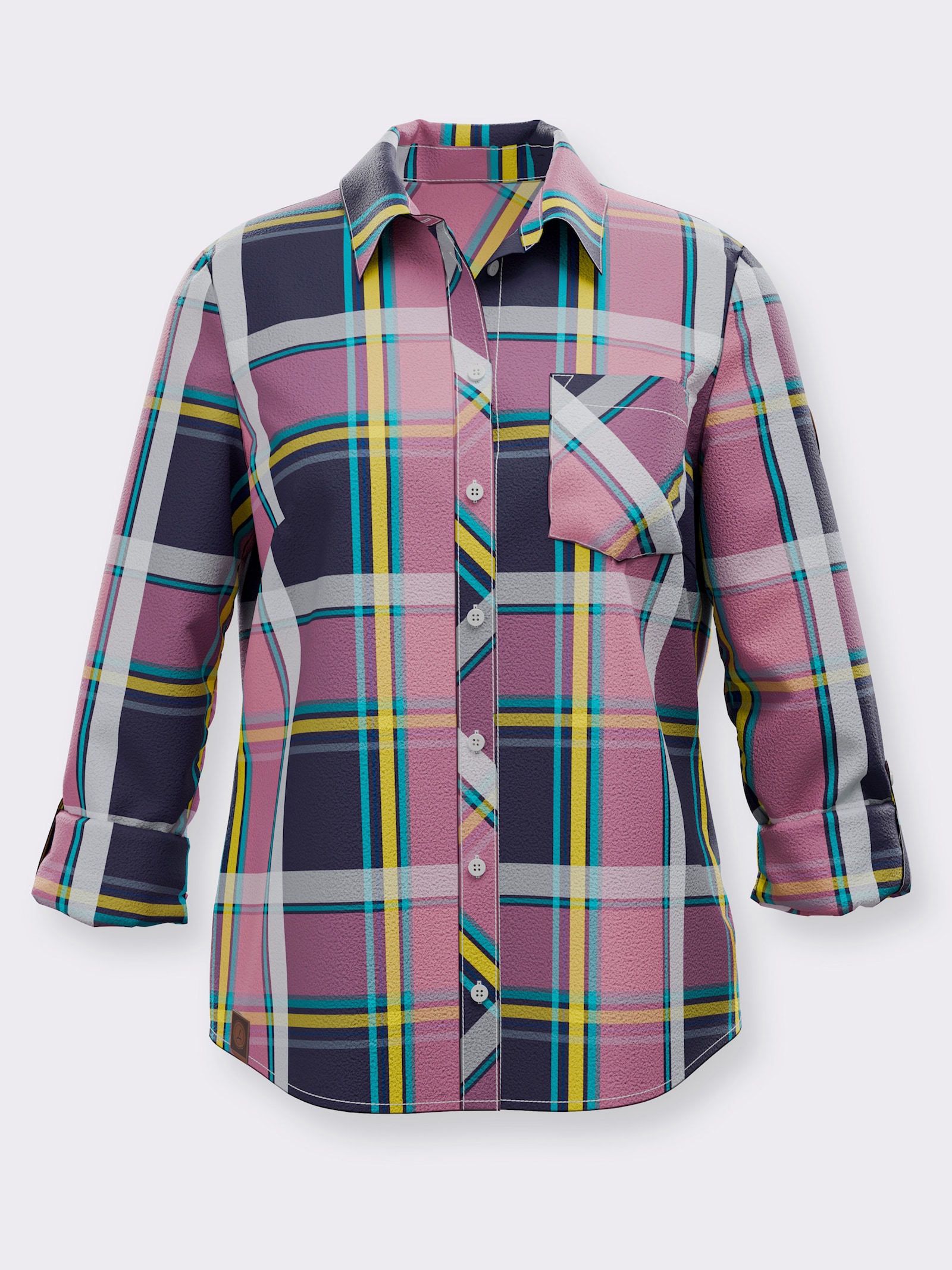 Flanellbluse mit Karomuster - marine-altrosa-kariert