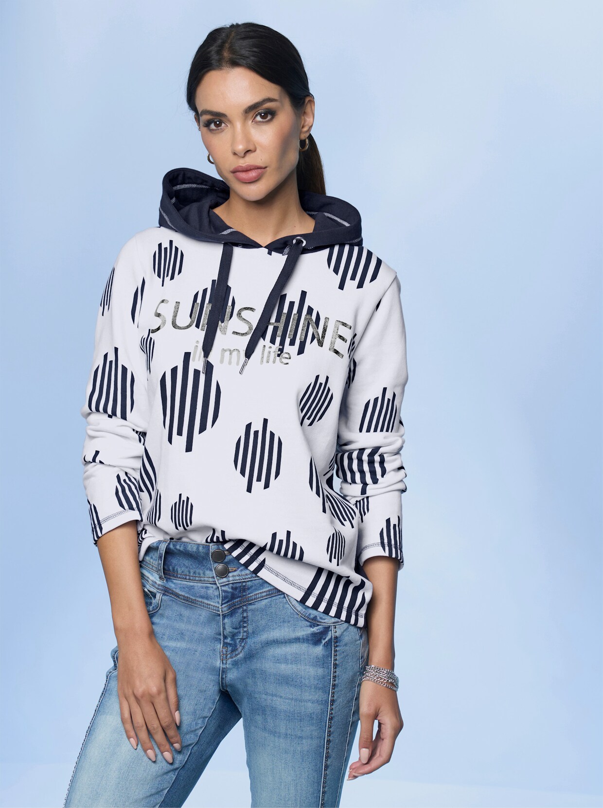 heine Sweatshirt - marine-ecru-bedruckt