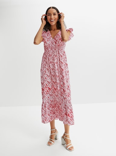Maxikleid - weiß-bordeaux-bedruckt