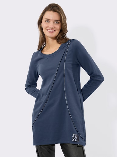 Lang sweatshirt met sierritssluiting - rookblauw