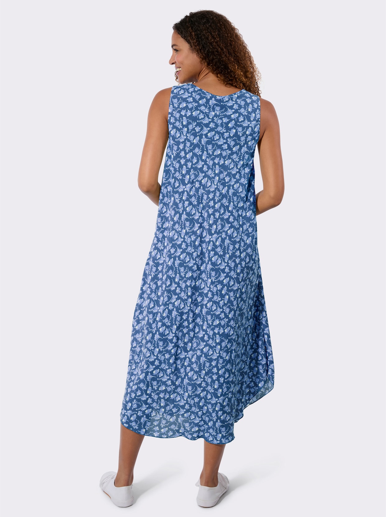 Druckkleid - jeansblau-weiß-bedruckt
