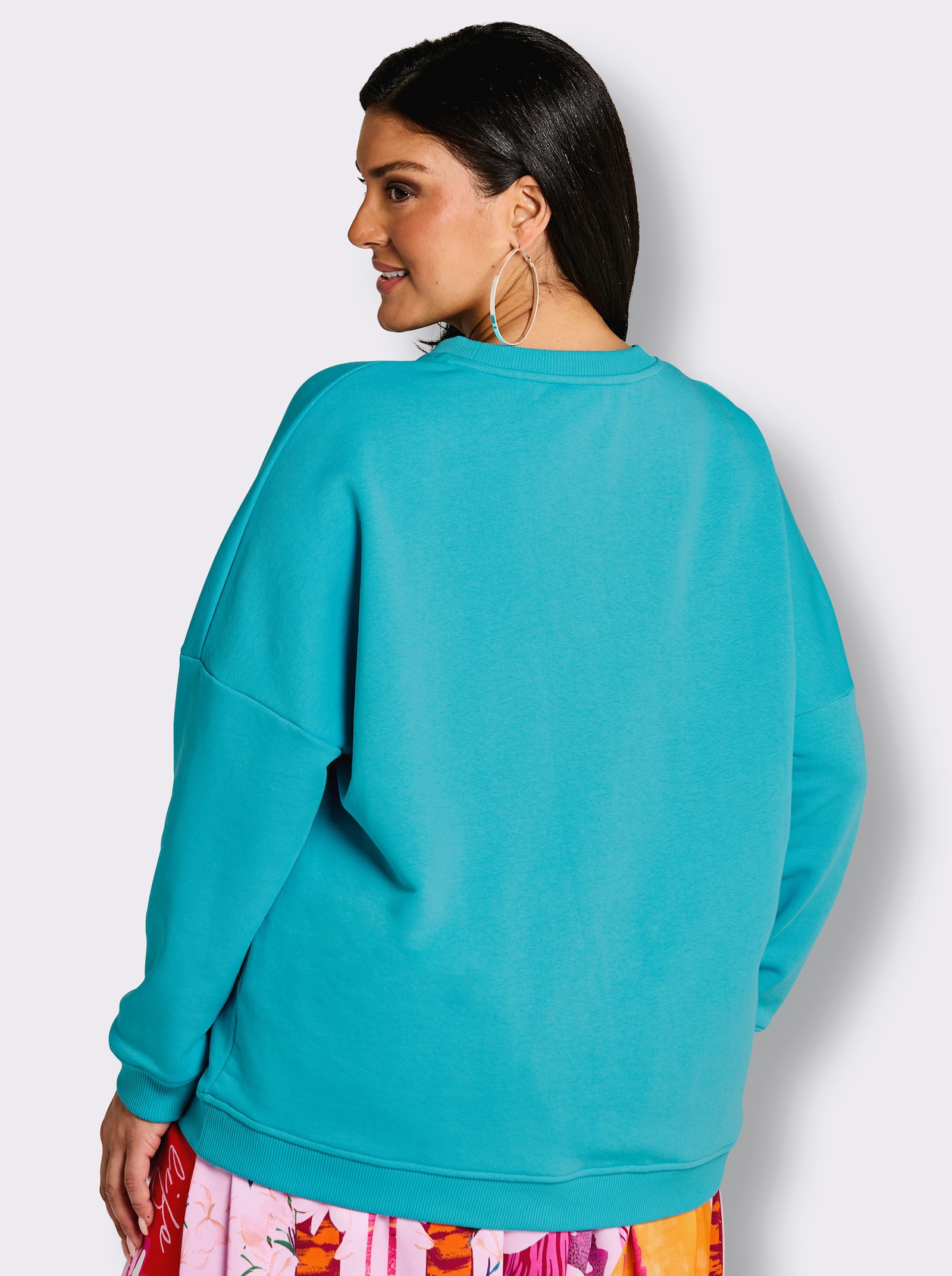 sheego loves miss goodlife Sweatshirt mit Frontprint - türkis-pink-bedruckt