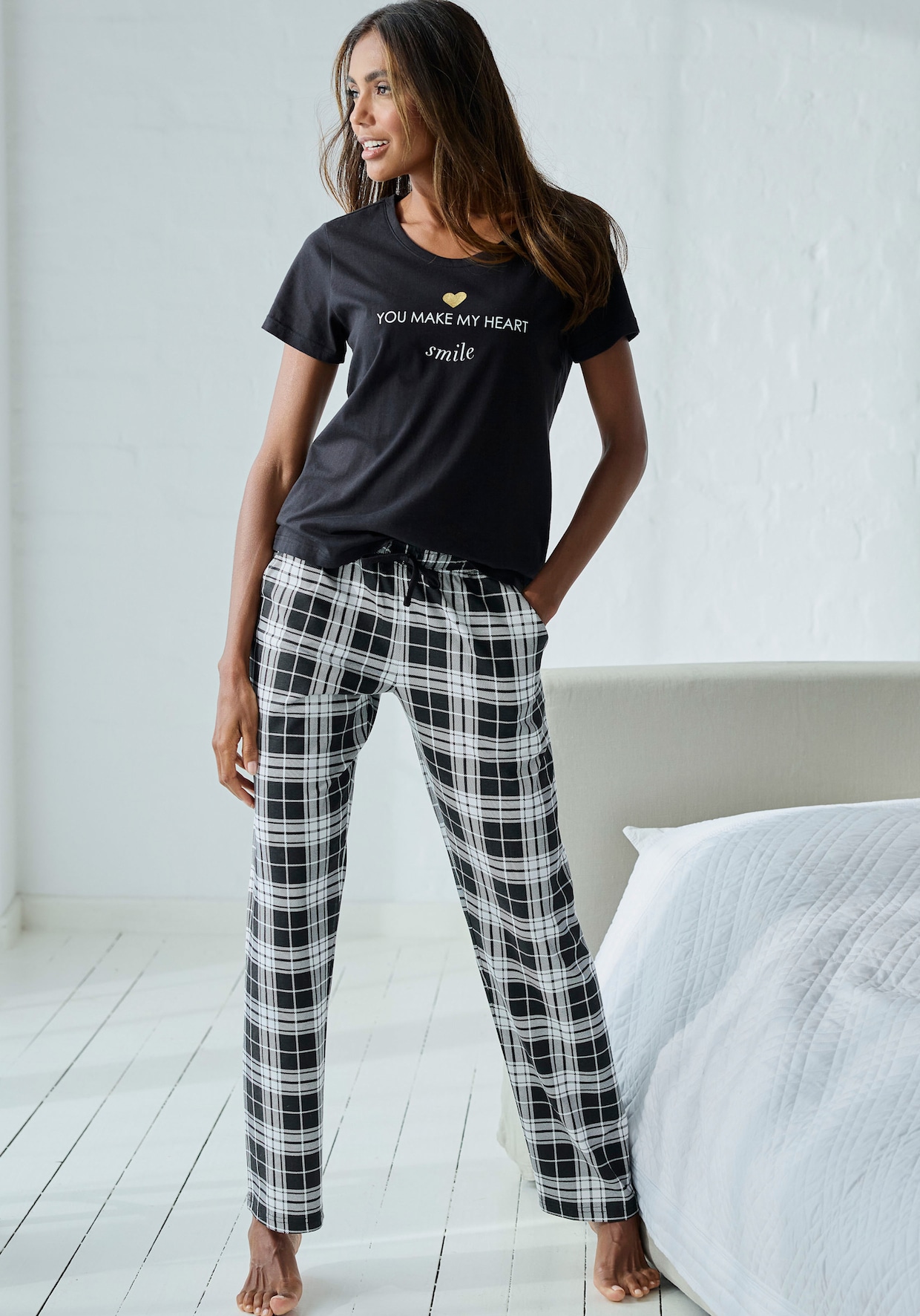 Vivance Dreams Pyjamabroek - zwart/wit geruit