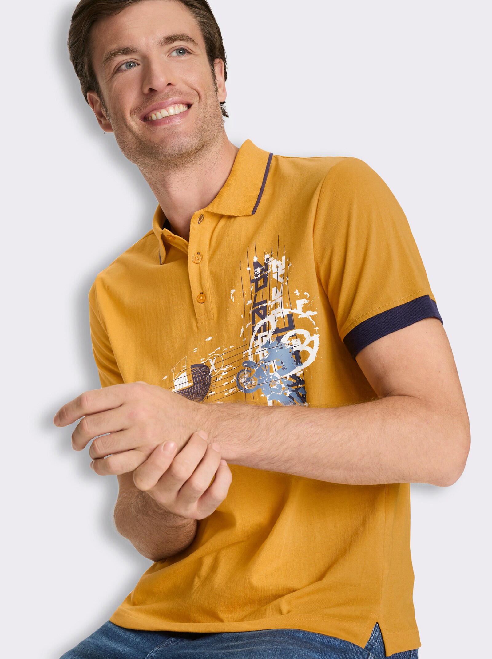 Poloshirt mit Print - ocker-bedruckt