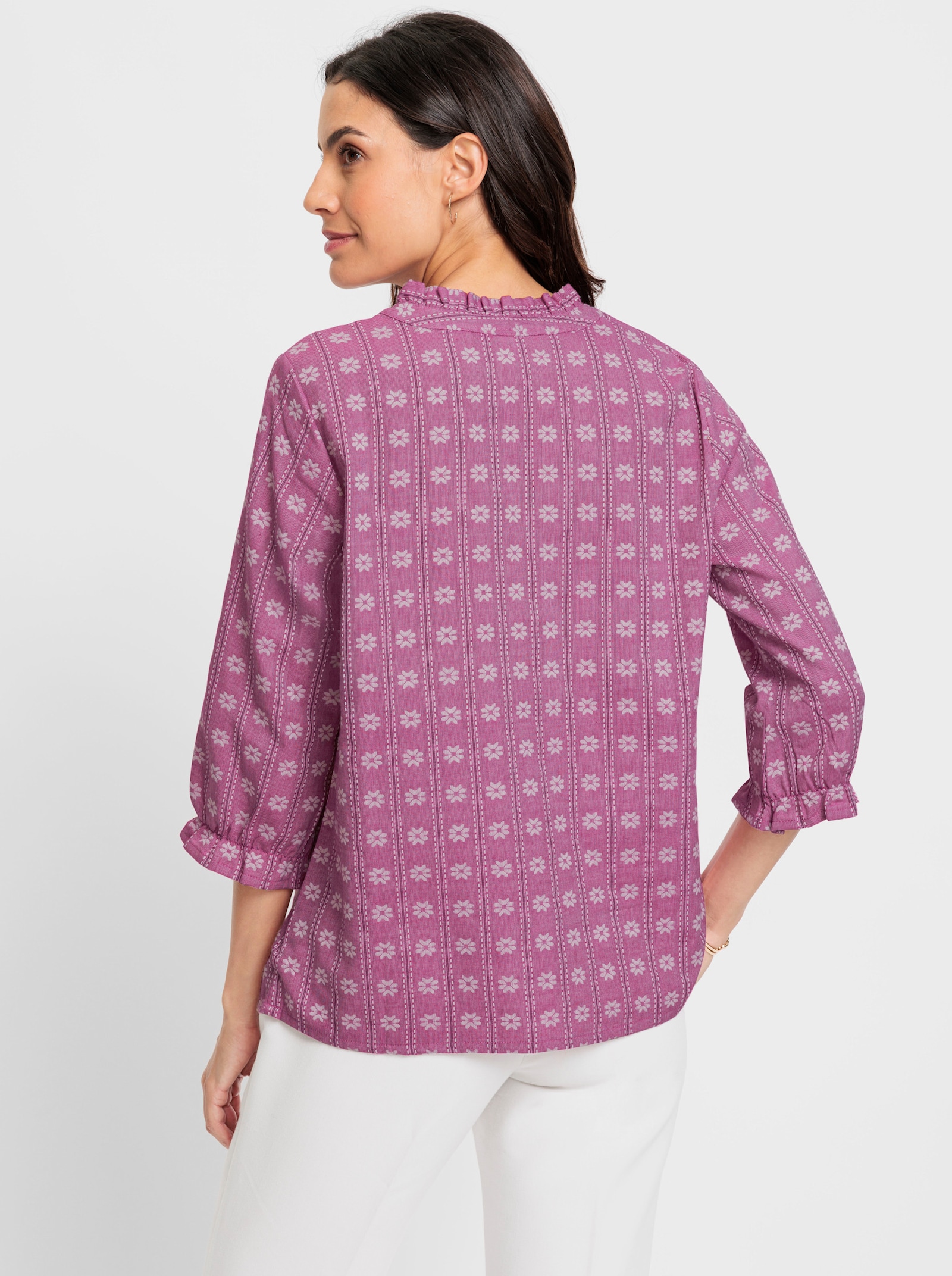 Comfortblouse met ruchedetails - magenta bedrukt