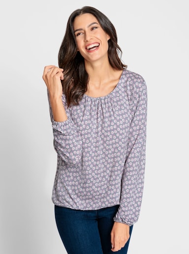 Print-Shirt - grau-mauve-bedruckt