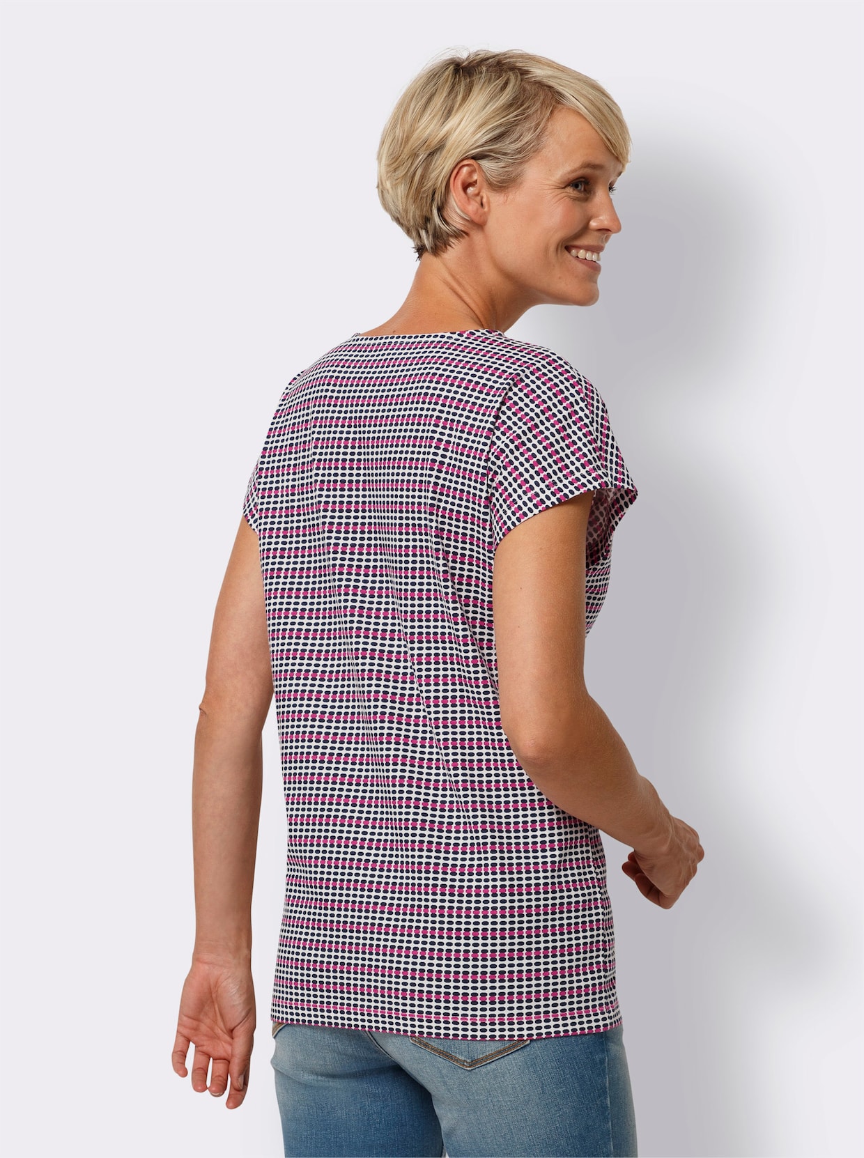 Shirt met ronde hals - marine/fuchsia bedrukt