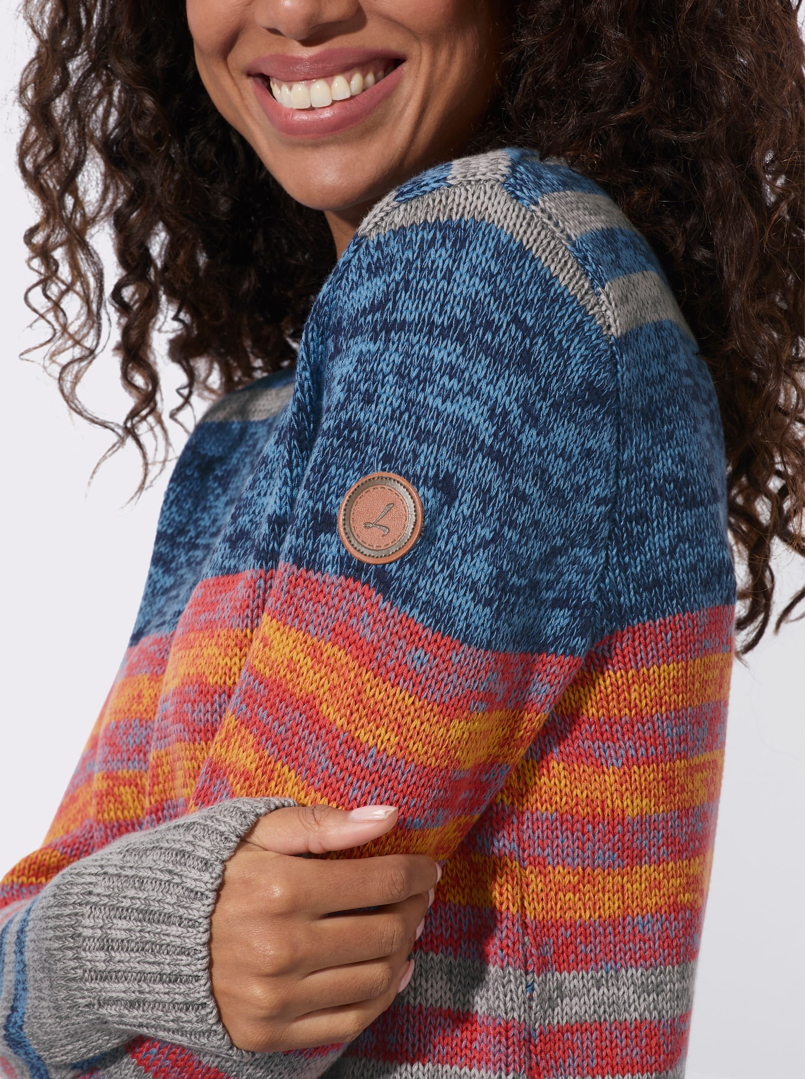 Langarm-Pullover mit Ringeln und Blockstreifen - marine-terra-geringelt