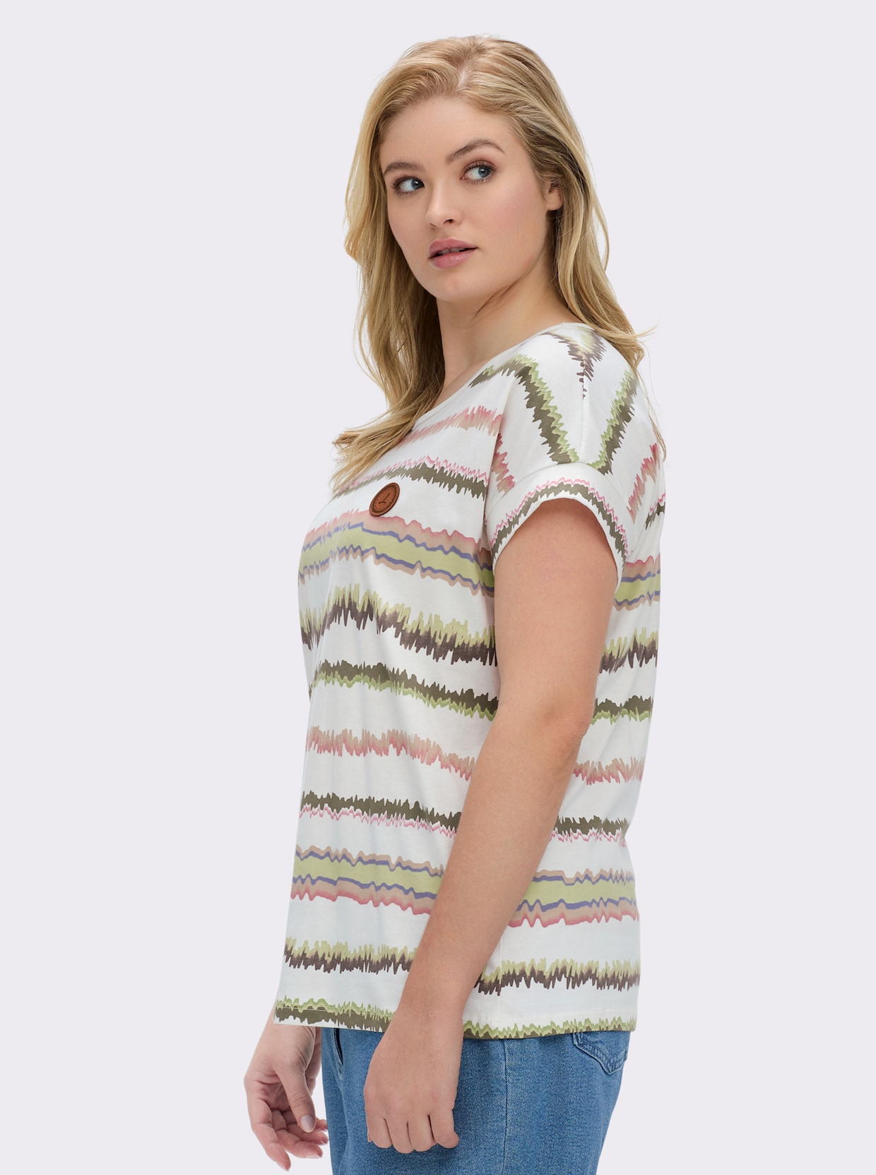 Print-Shirt - ecru-khaki-bedruckt