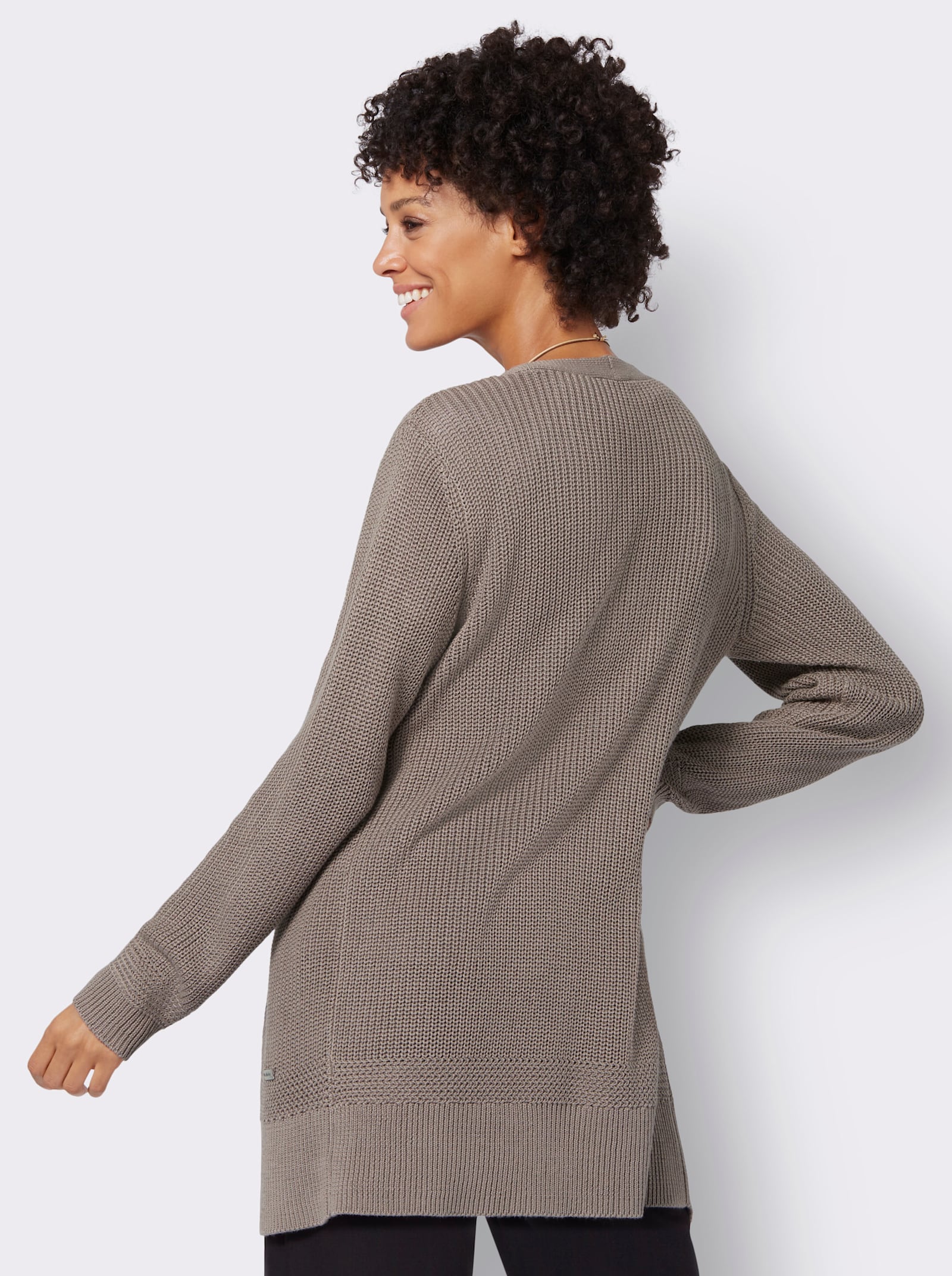 Longstrickjacke in passformgerechter Verarbeitung - taupe