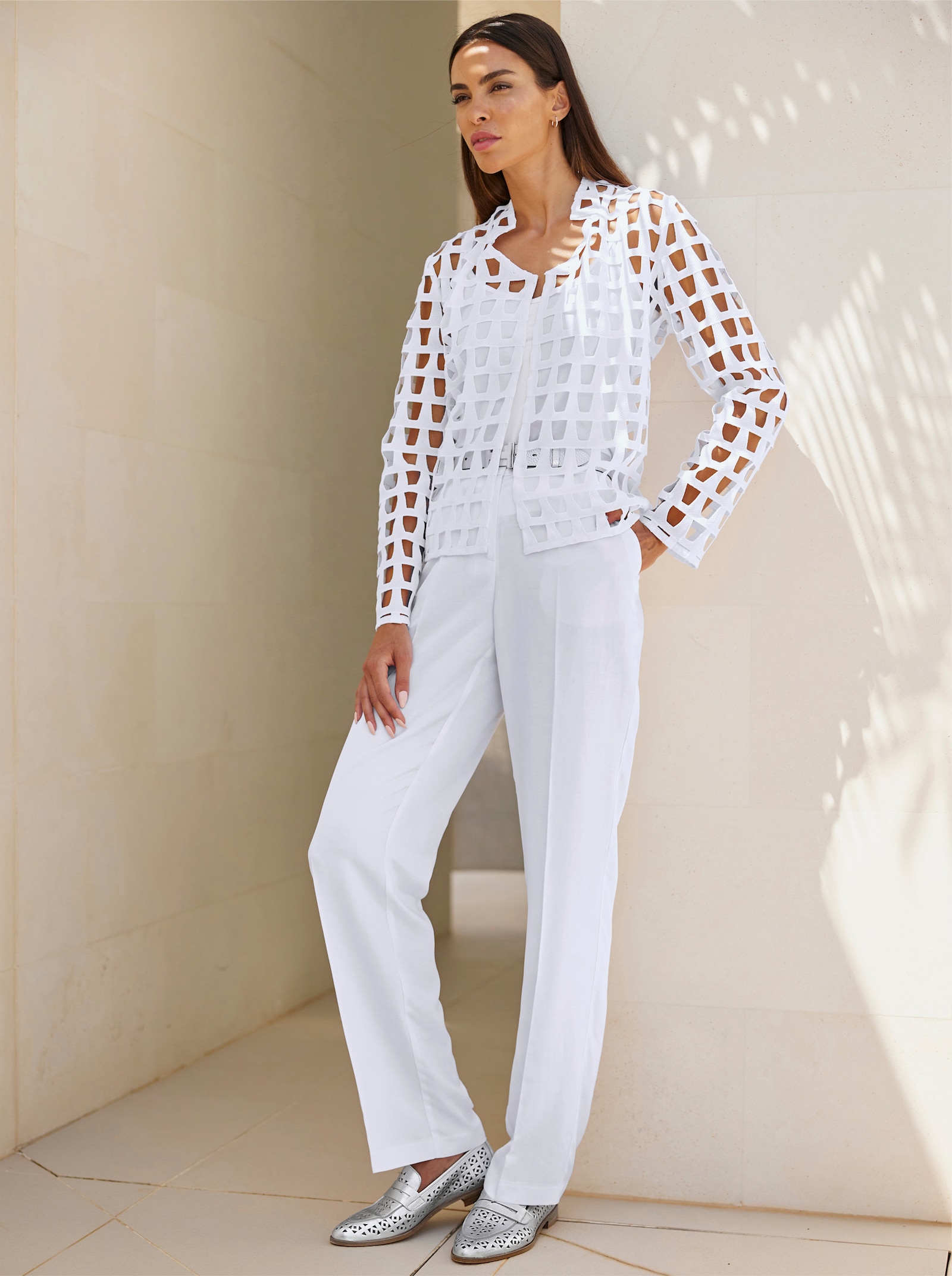 heine Blusenblazer mit Lochmuster - ecru-gemustert