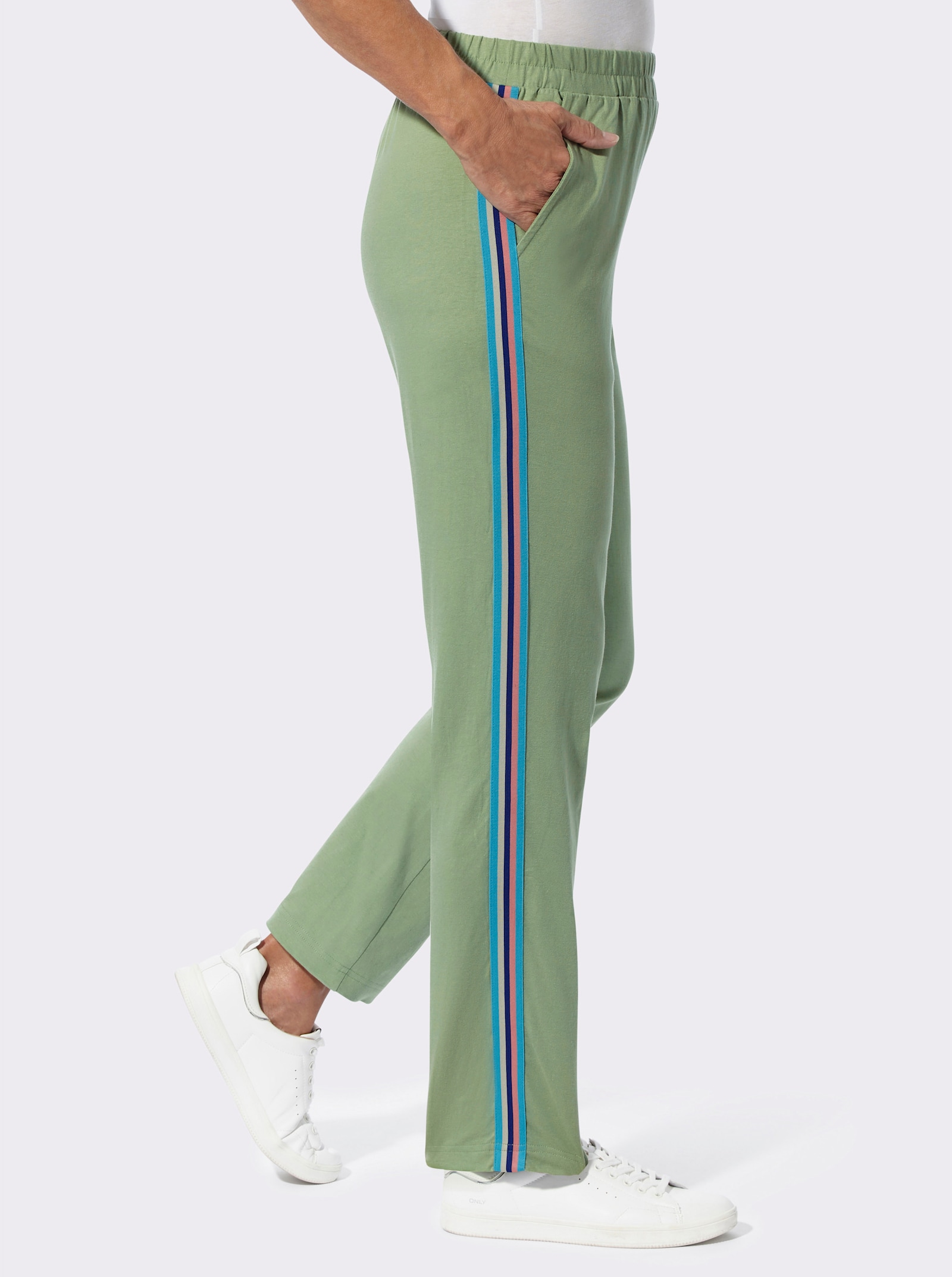 Freizeithose mit Streifenband - eucalyptus
