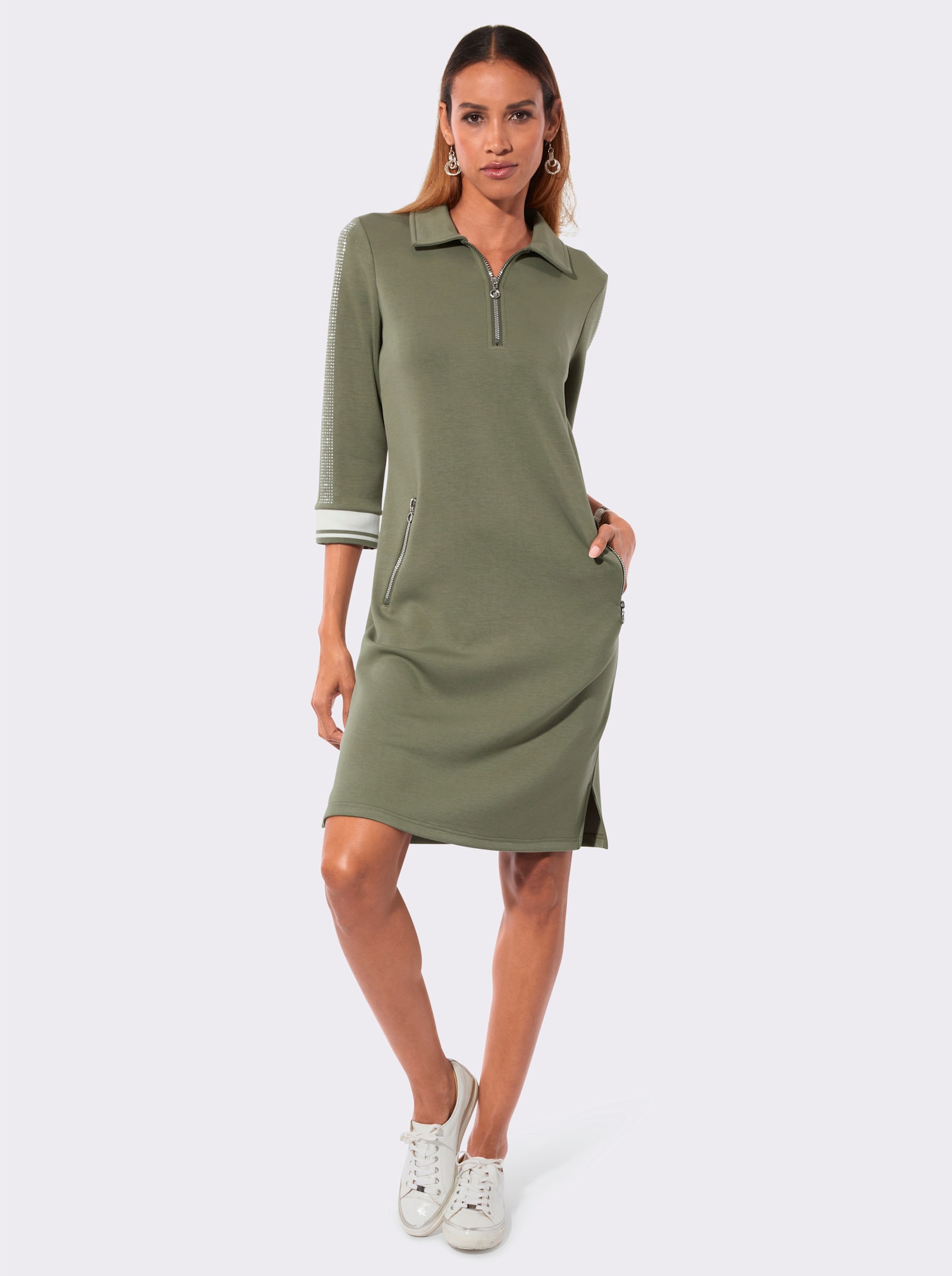 Polokleid im hochwertigen Modal-Mix - khaki-weiss