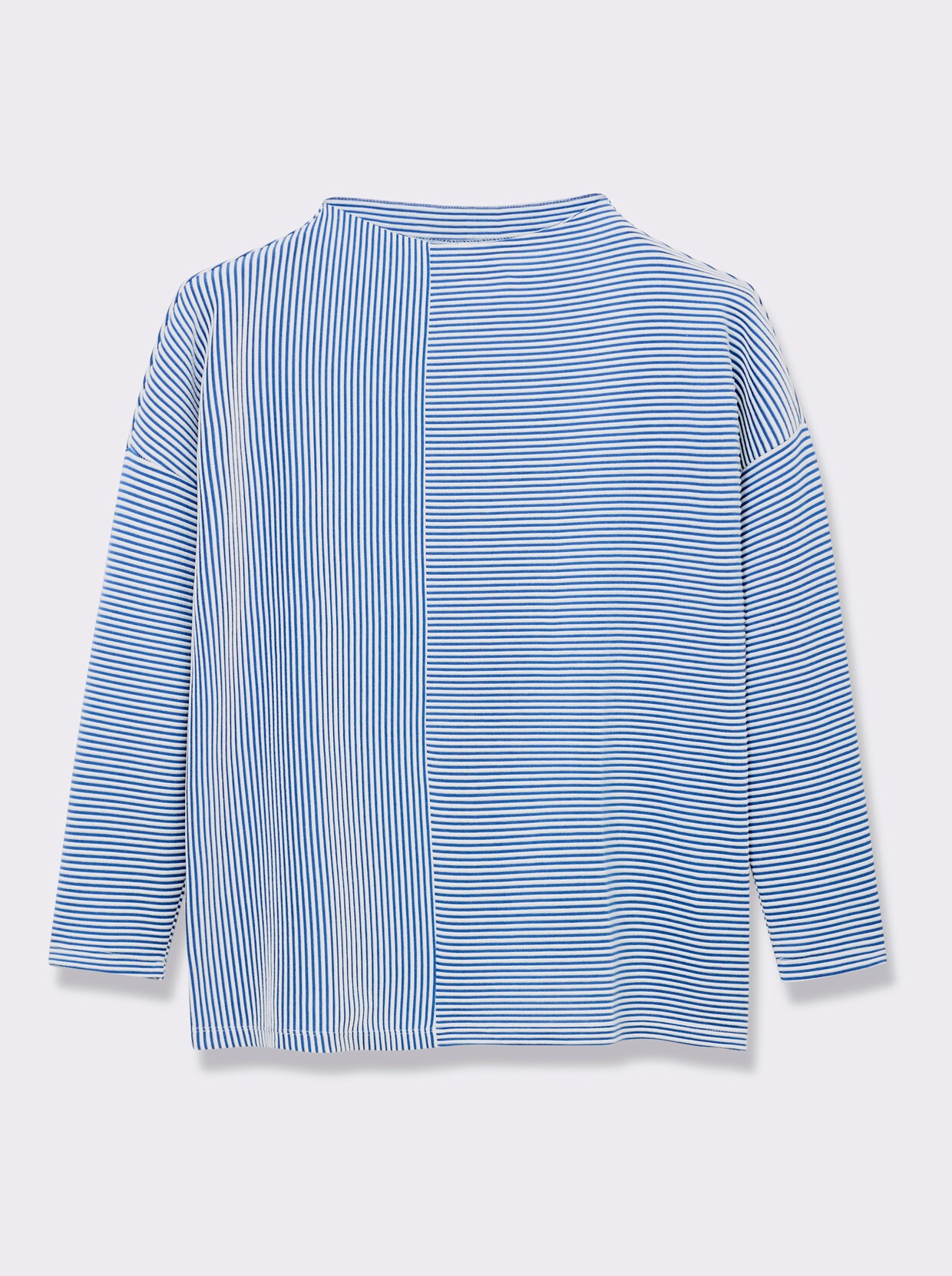 Langarmshirt in Ripp-Optik - ecru-mittelblau-gestreift