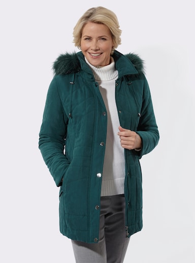 Kapuzenjacke Pelz-Imitat-Besatz - petrol