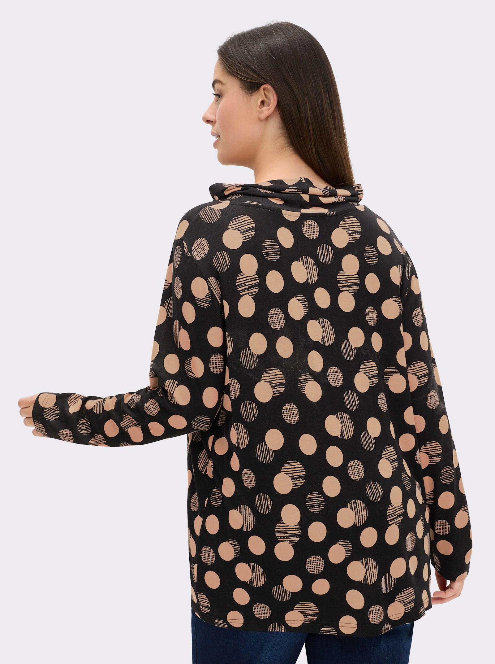 Rollkragenshirt mit Punkte-Druckdessin - schwarz-caramel-bedruckt