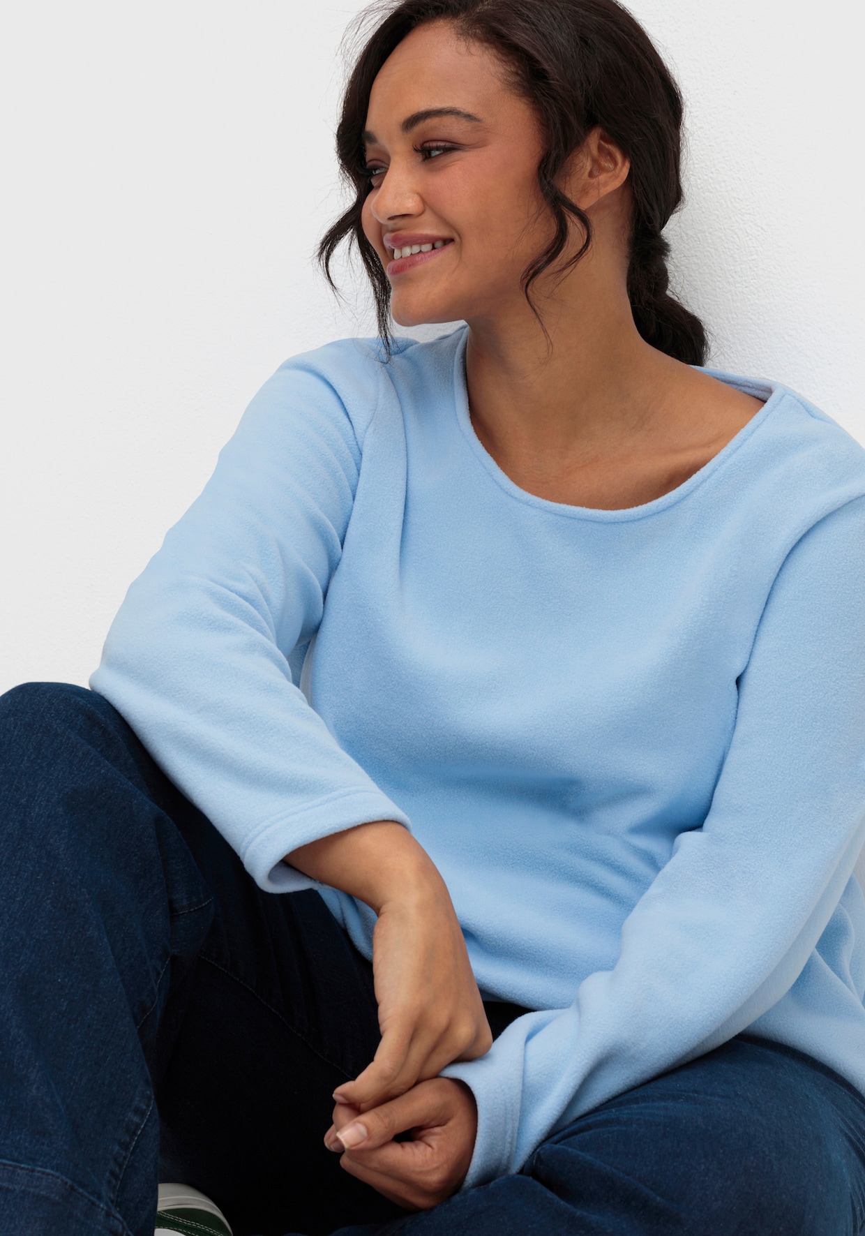 Fleeceshirt mit abgerundetem Saum - eisblau