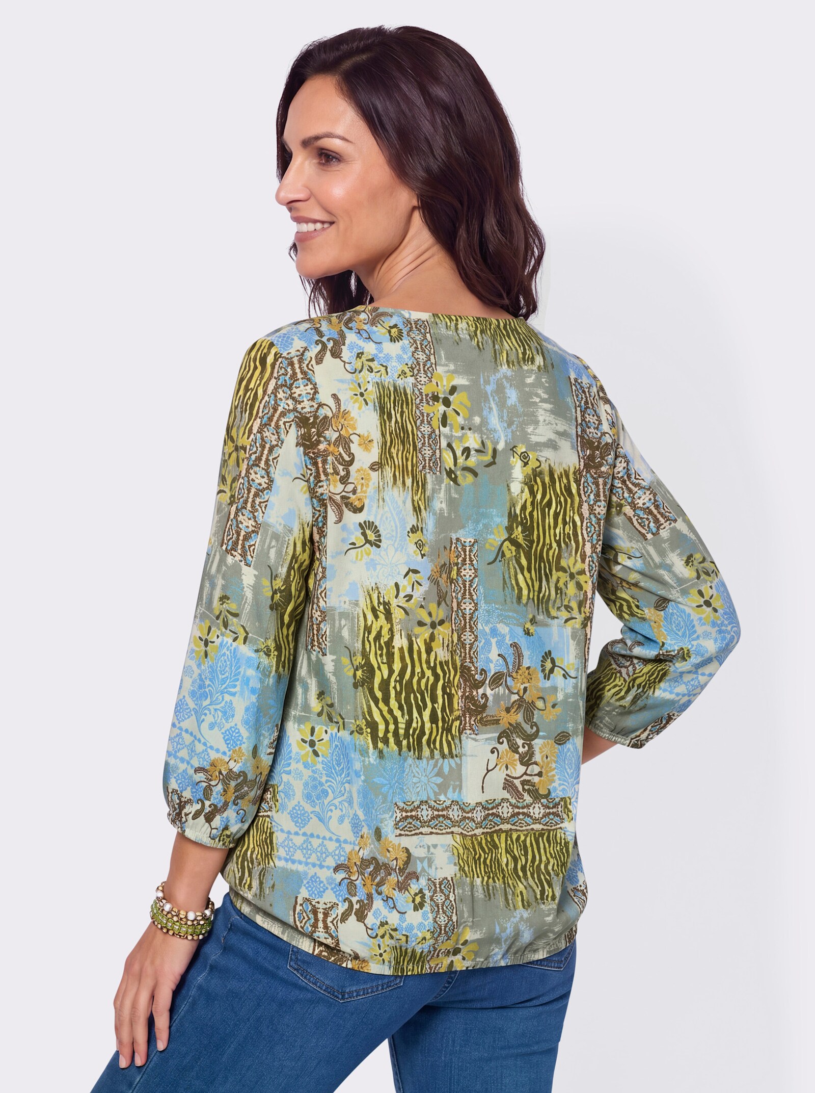 Druckbluse im Muster-Mix - schilf-bedruckt