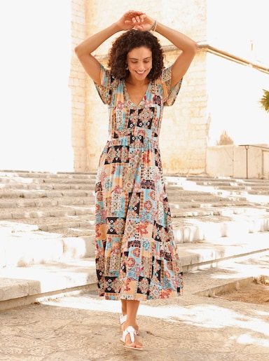 Jerseykleid - mint-apricot-bedruckt