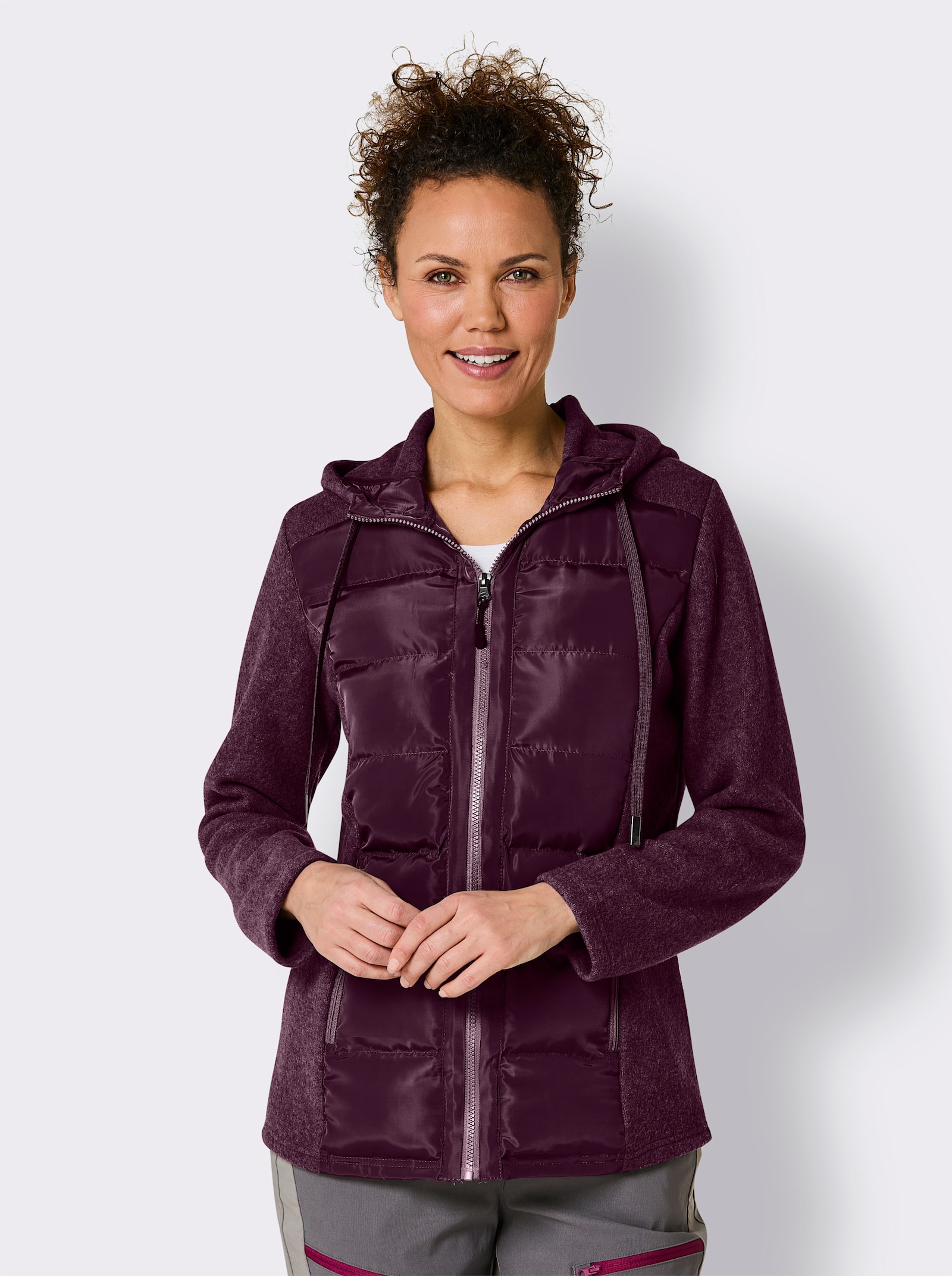 Walkjas met naadzakken met ritssluiting - bordeaux gemêleerd