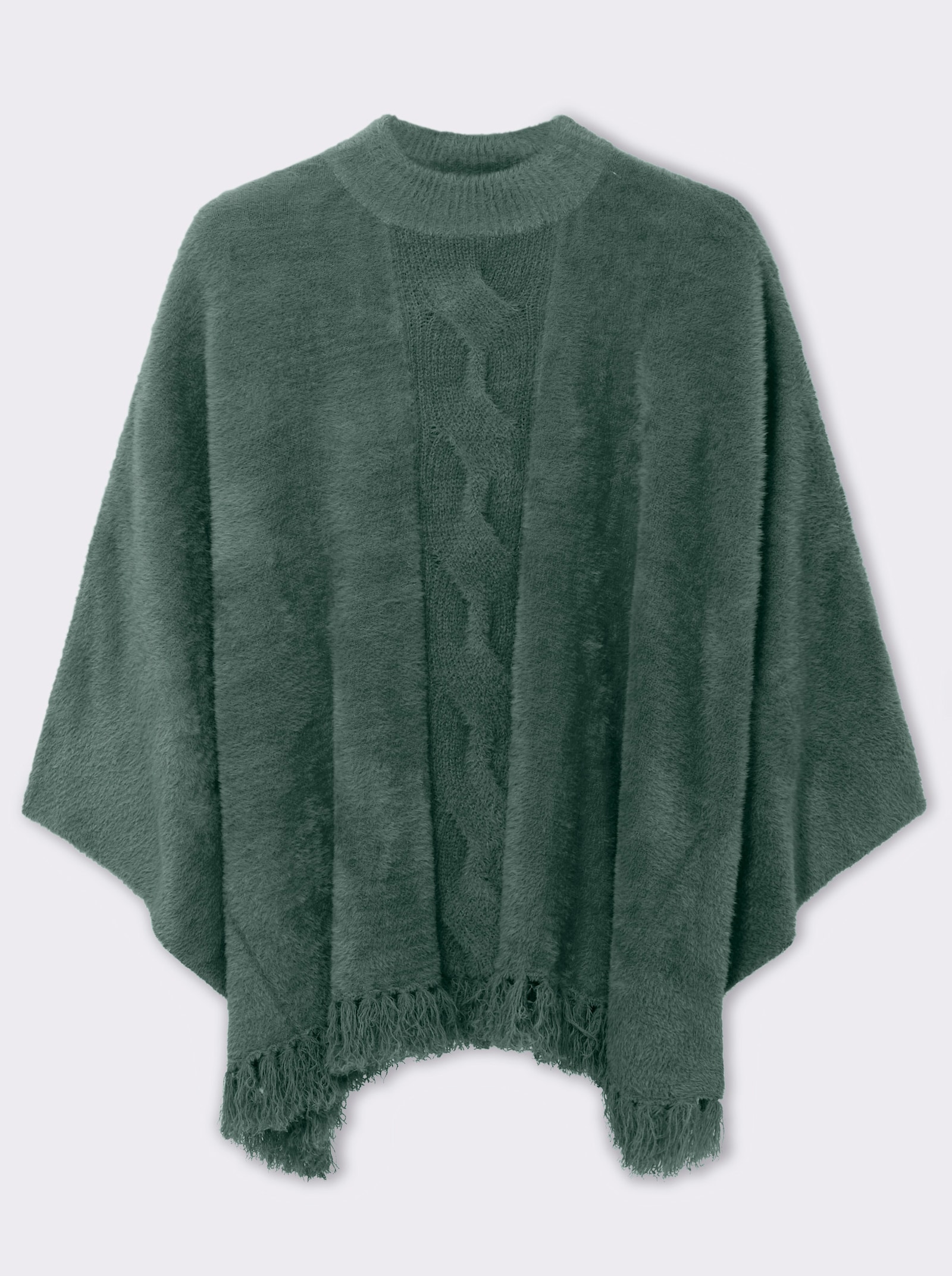 sheego Strickponcho mit Stehkragen und Quasten - moos