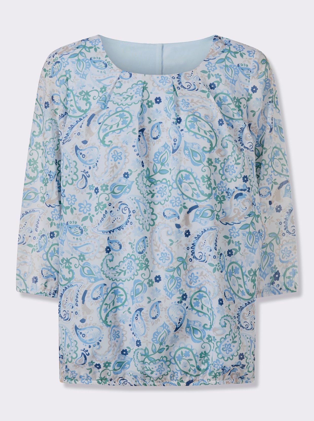Schlupfbluse in Georgette-Qualität - himmelblau-ecru-bedruckt