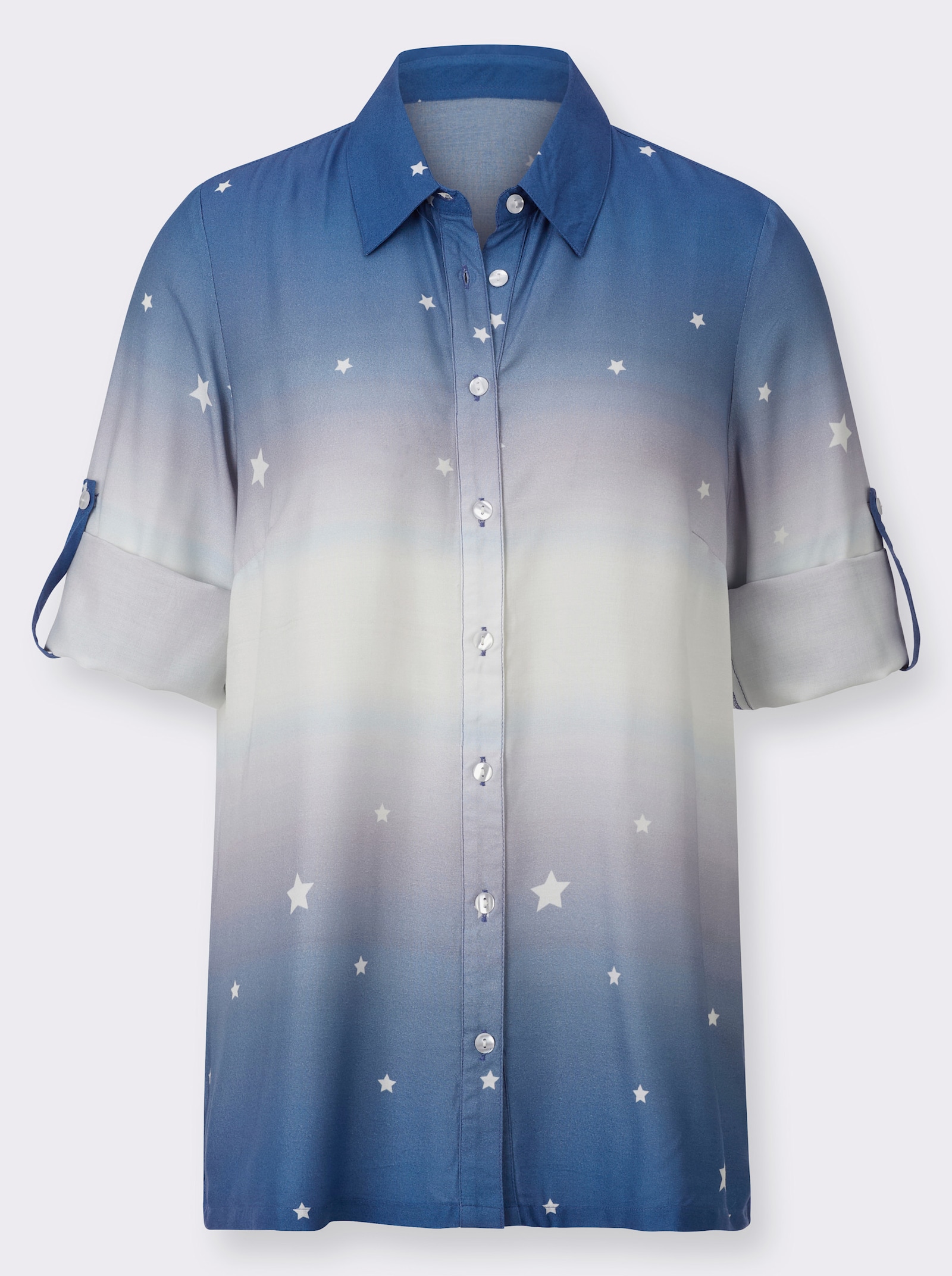 Druckbluse mit Farbverlauf - jeansblau-weiß-bedruckt