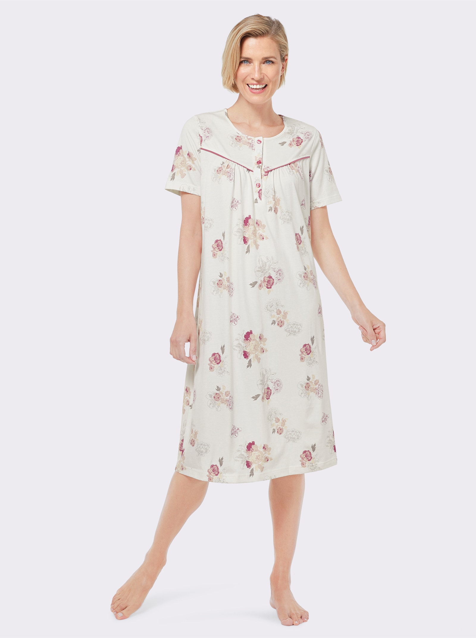 wäschepur Noční košile s řasením - šampaňská-potisk