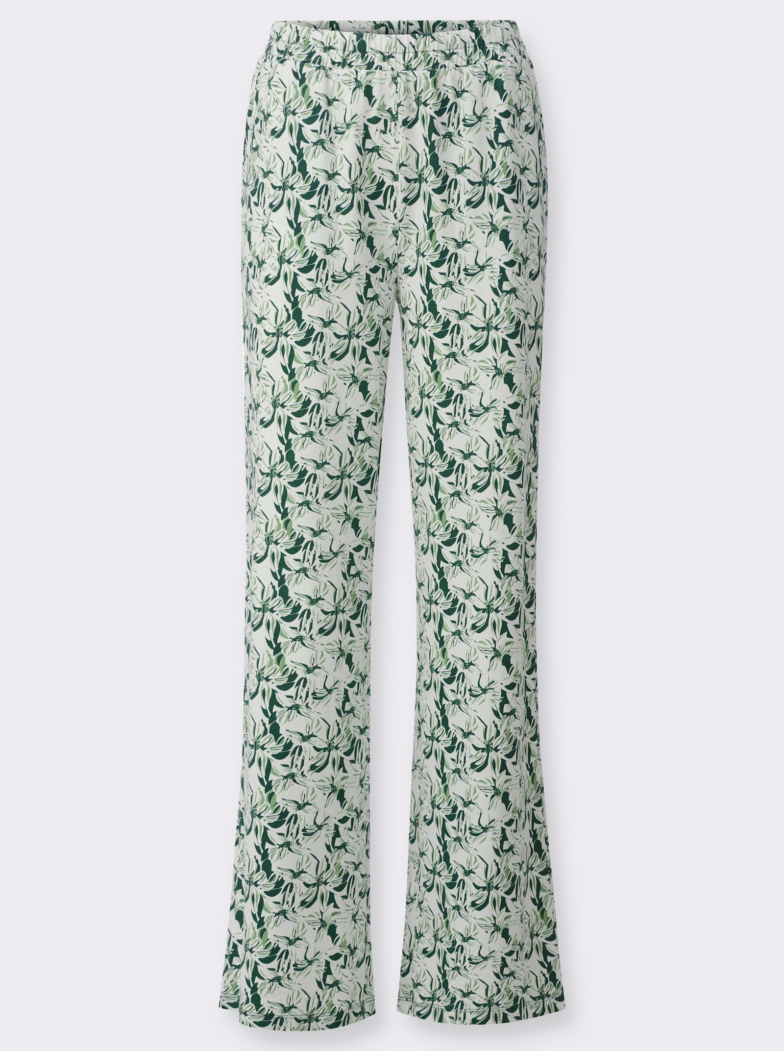 Freizeithose im Blumen-Dessin - ecru-moos-bedruckt