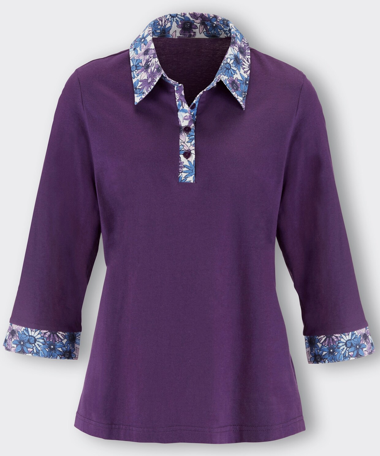 Shirt met 3/4-mouw - paars/blauw gedessineerd