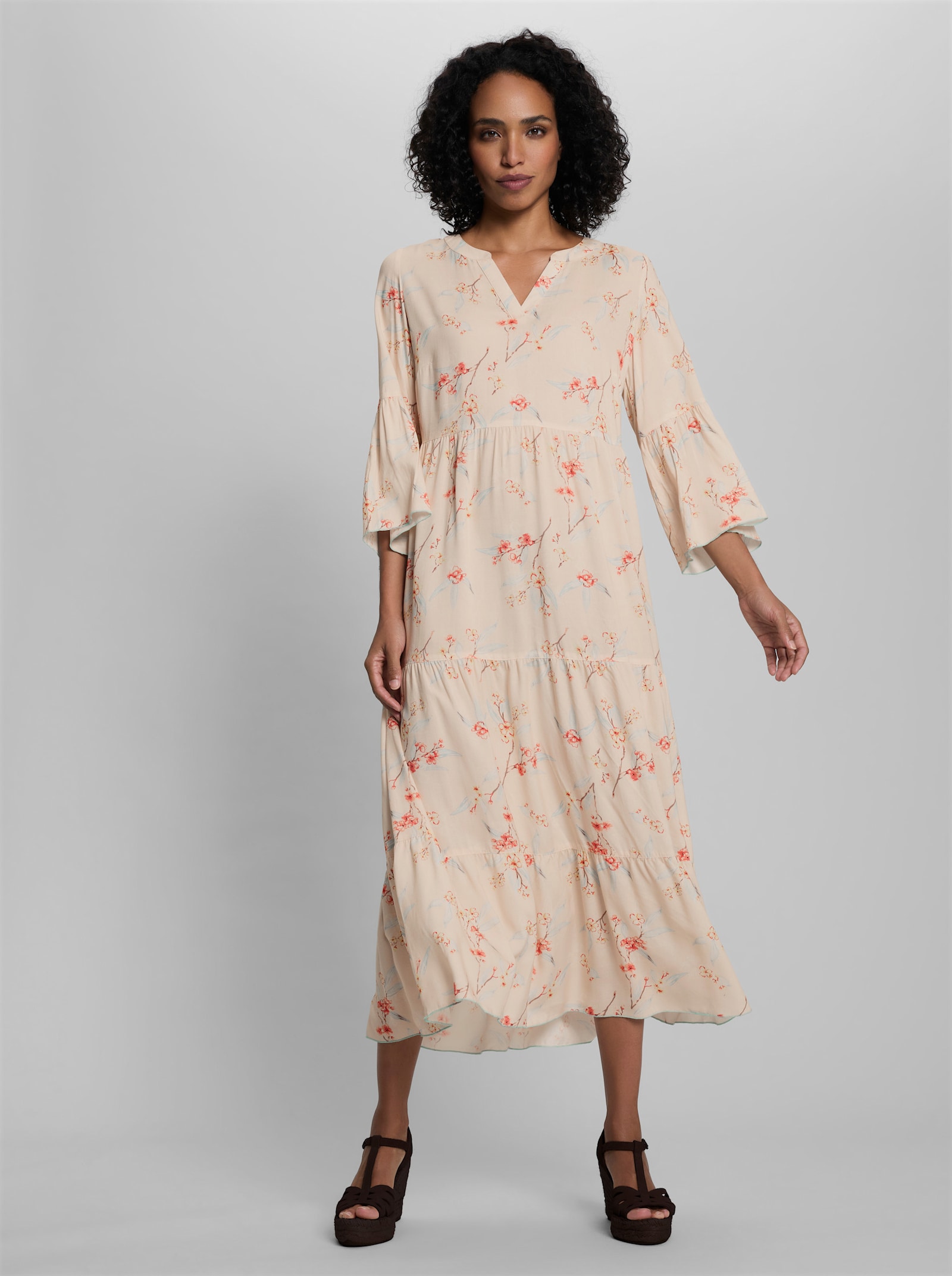 heine Maxikleid mit Trompetenärmeln - elfenbein-mint-bedruckt