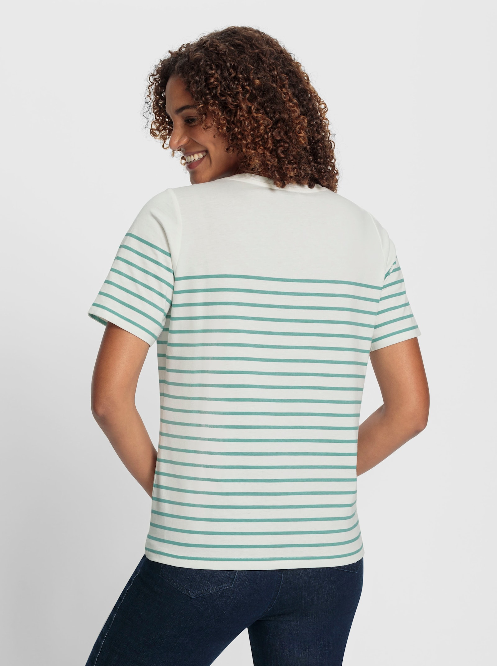 Kurzarmshirt aus zertifizierter Bio-Baumwolle - ecru-salbei-bedruckt