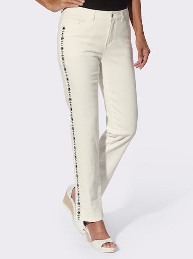 5-Pocket-Jeans mit Blumen-Stickerei - ecru