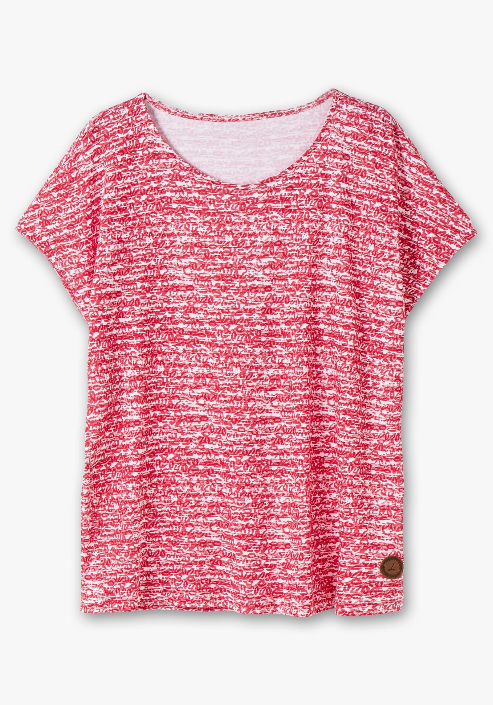 Rundhalsshirt mit weicher Baumwolle - rot-ecru-geringelt