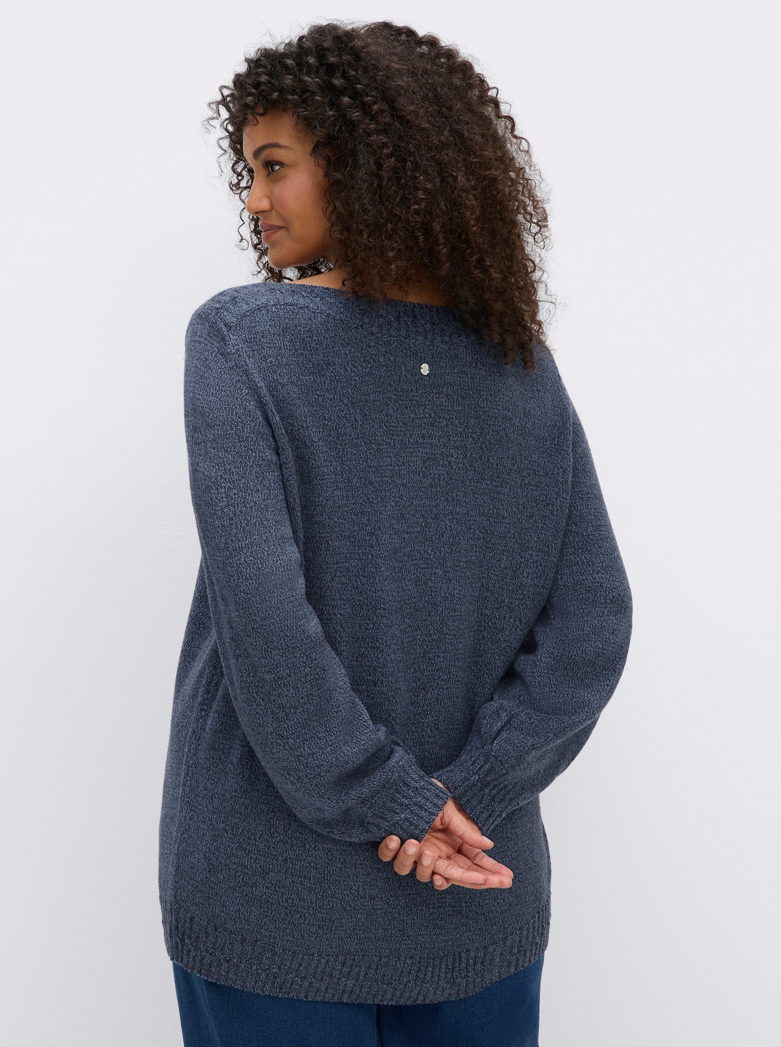 sheego Strickpullover mit U-Boot-Ausschnitt - tiefblau-meliert