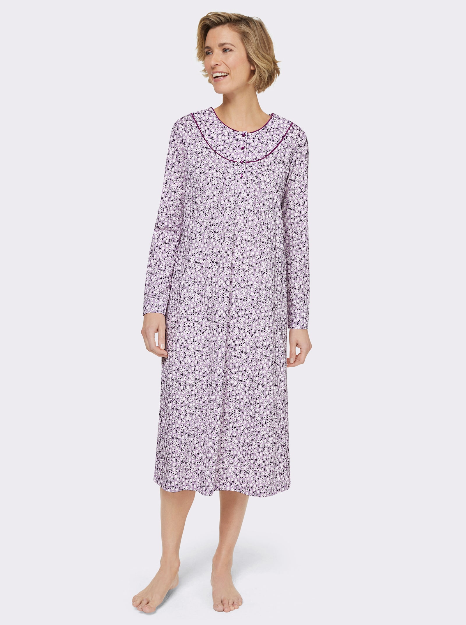 wäschepur Nachthemd im Blümchen-Dessin - flieder-bedruckt