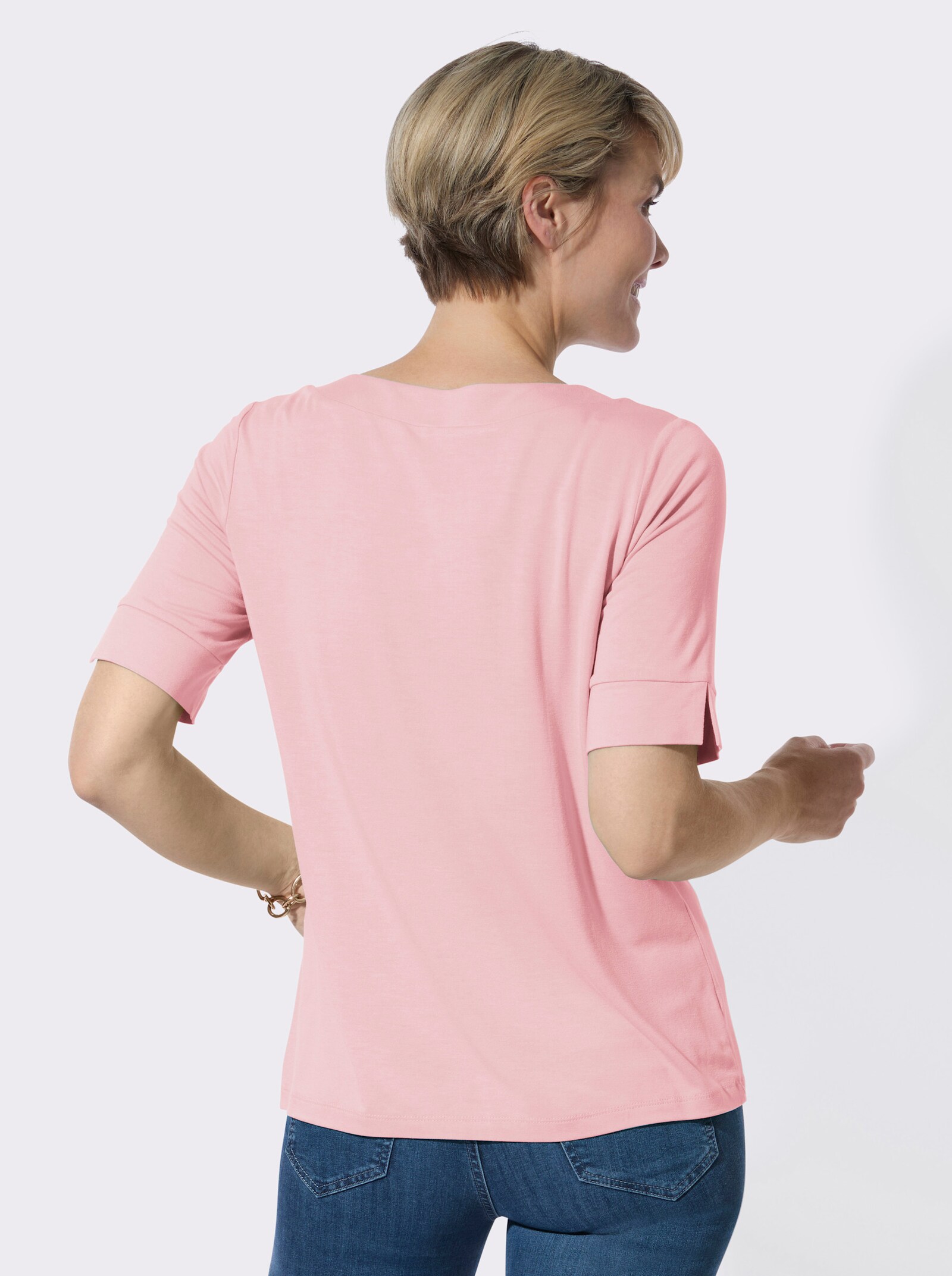 Rundhalsshirt mit dezenter Raffung - rosé