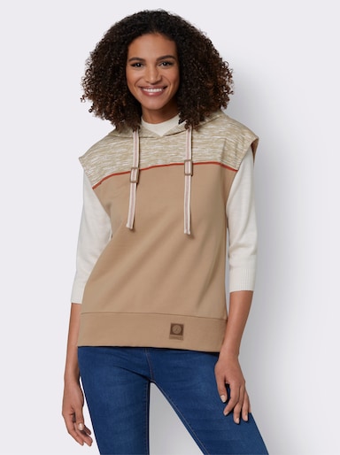 Sweatshirt met capuchon - camel/wit gemêleerd