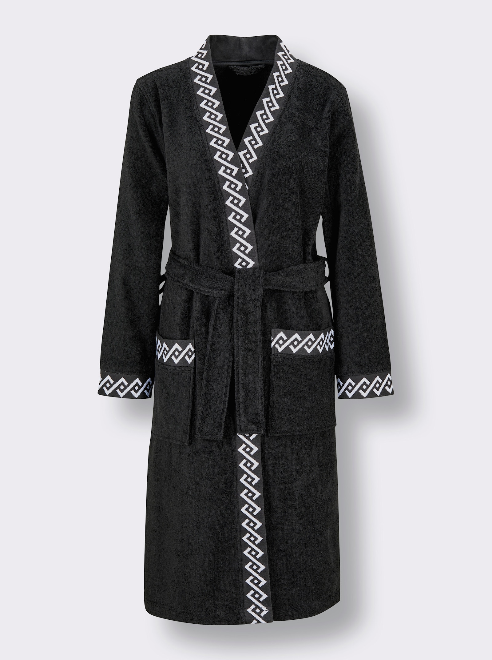 feel good Damenbademantel mit Webblende - schwarz-weiß