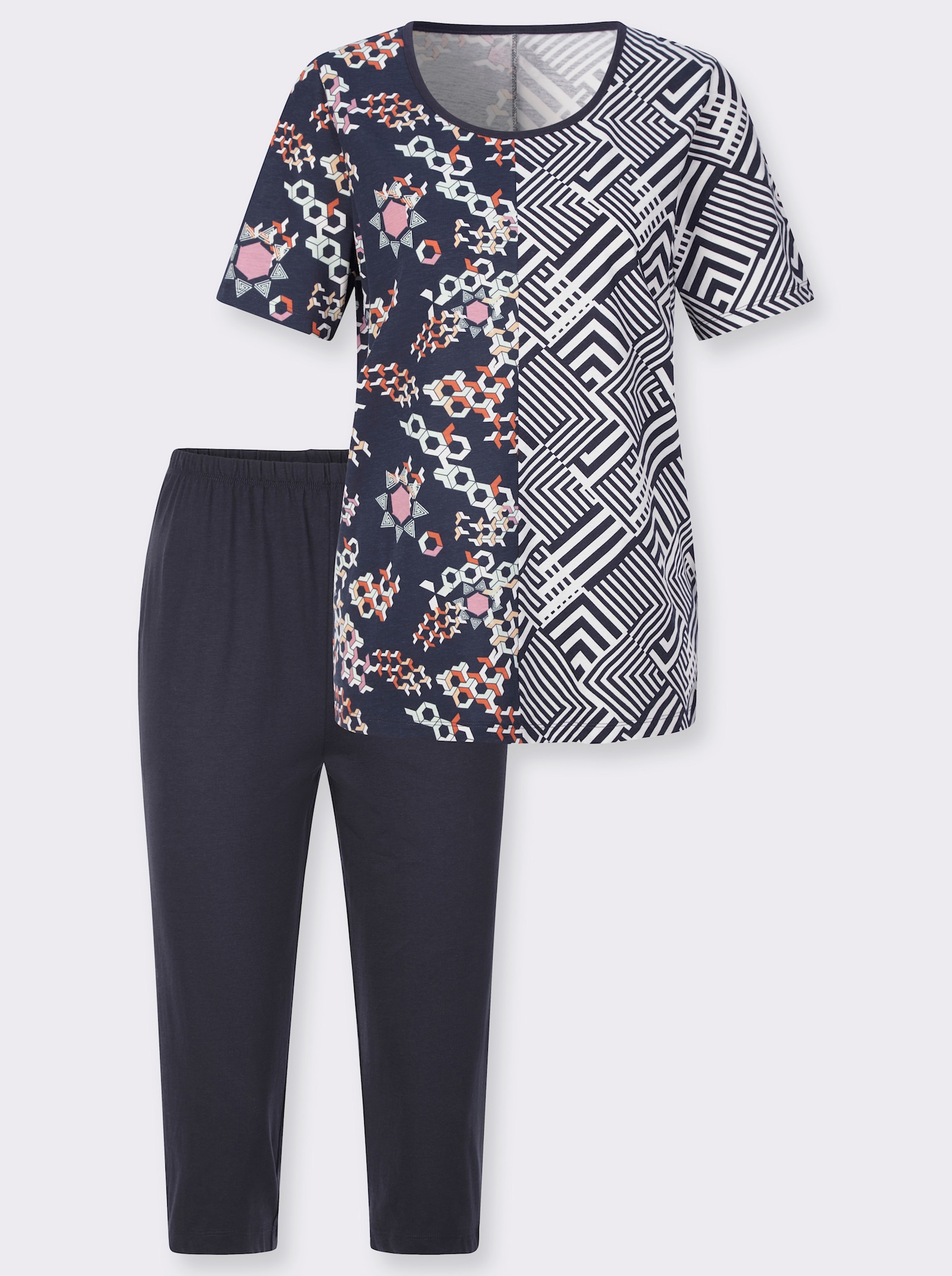 Capri-pyjama met elastische band rondom - marine geprint